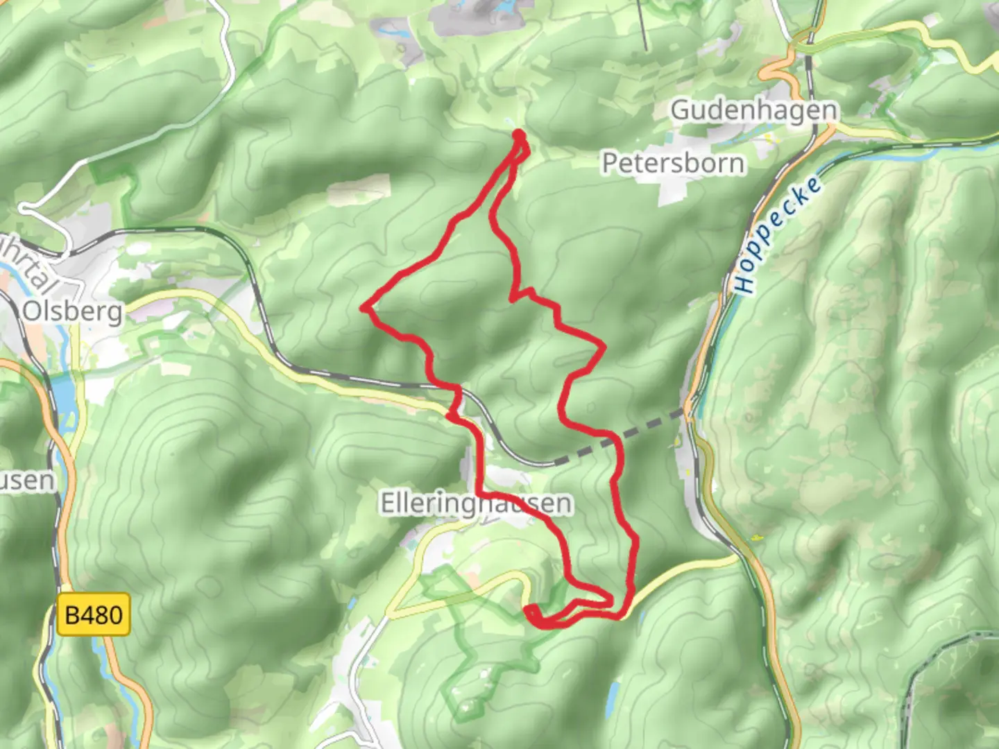 An image depicting the trail Borberg Kirchhof, Ginsterkopf, Habberg and Schusterknapp Loop and its surrounding area.