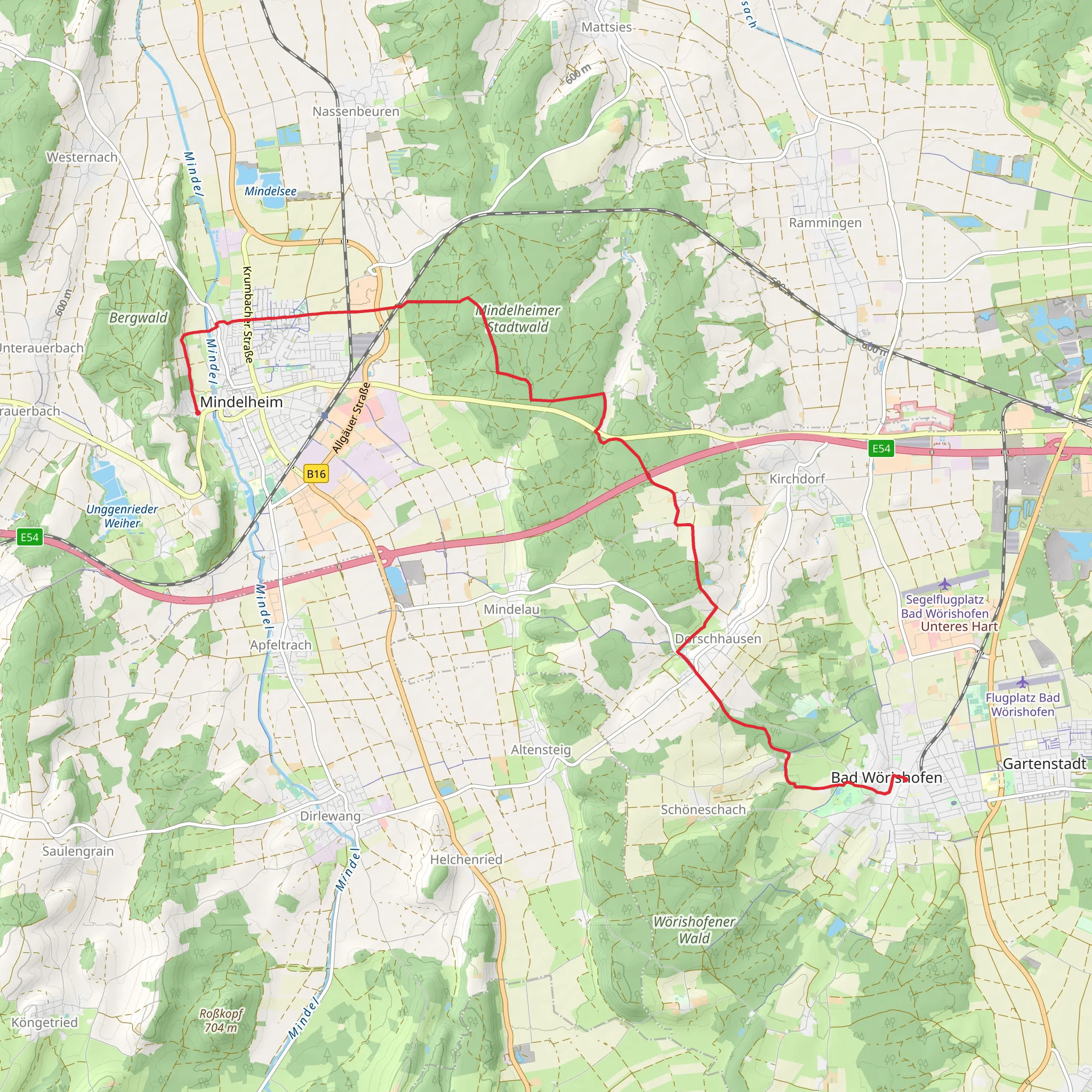 Baf Worishofen to Mindelheim Walk mobile static map