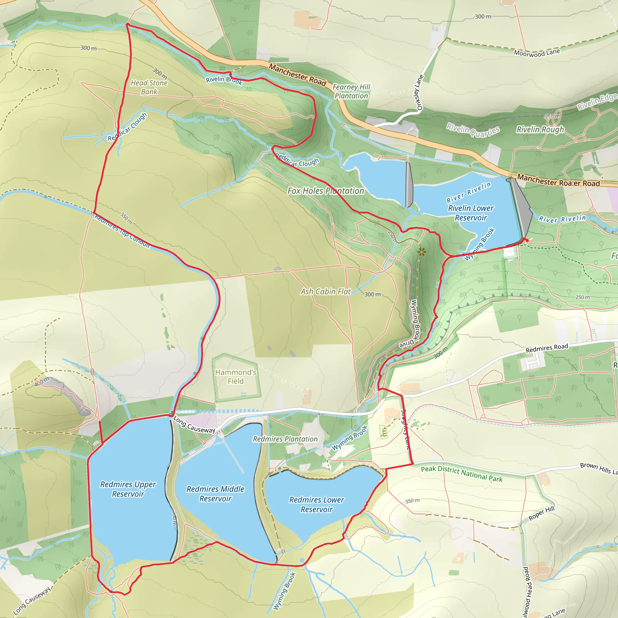 rivelin redmires and round 3 reservoirs mobile static map