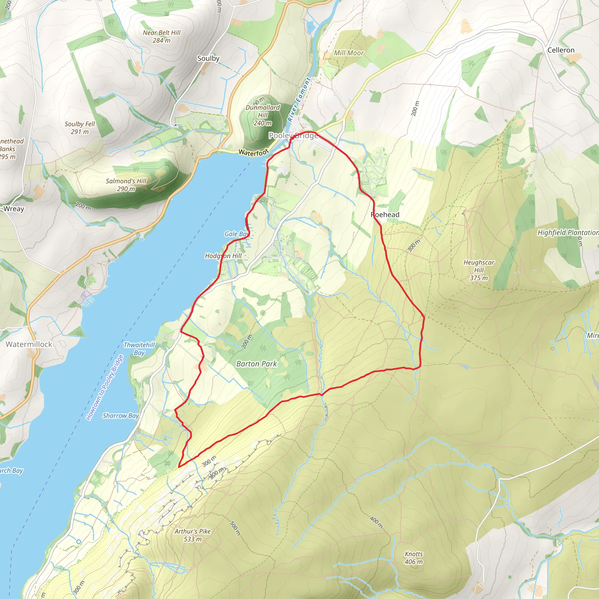 Hodgson Hill and The Cockpit Loop from Pooley Bridge mobile static map