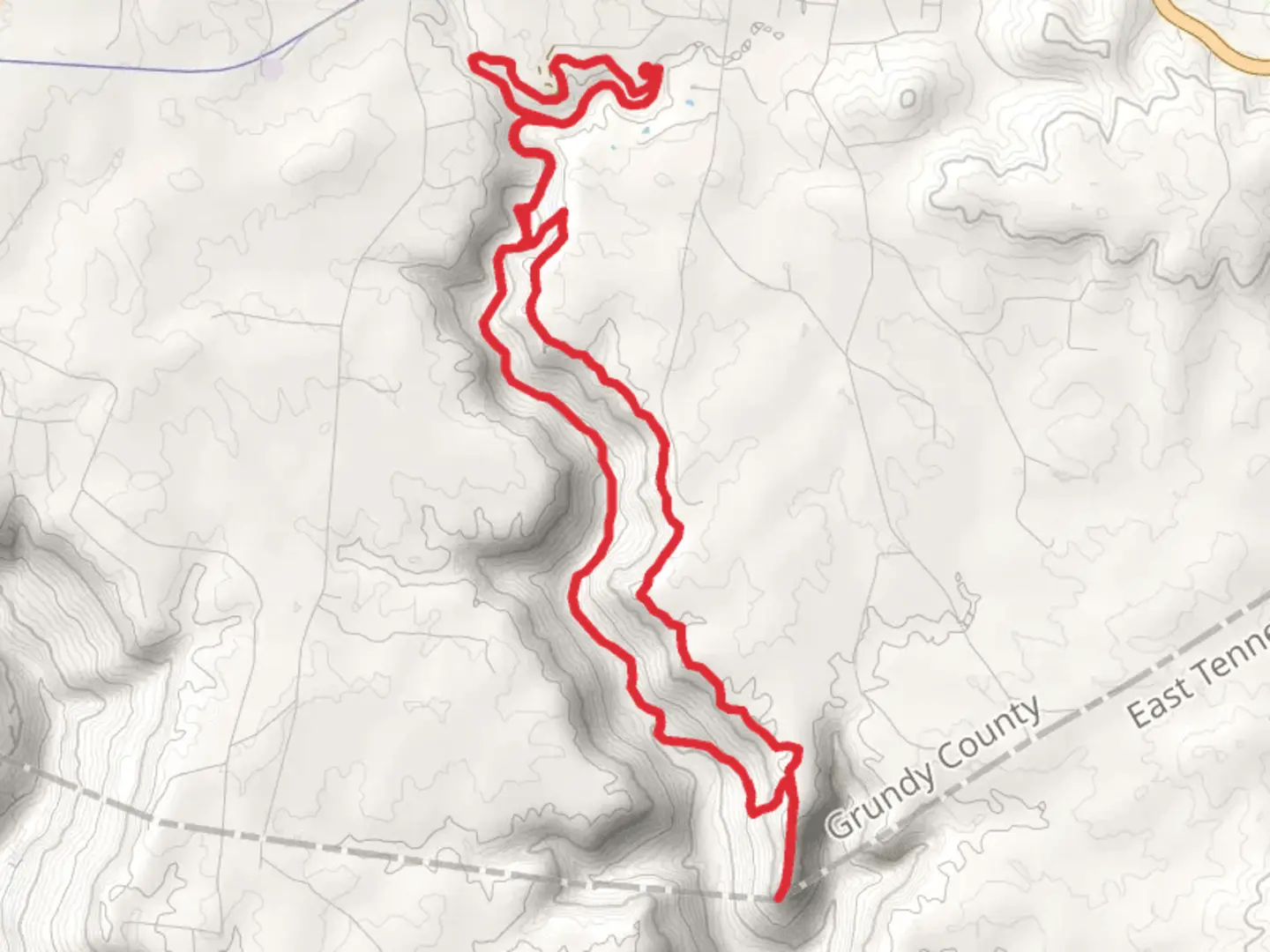 An image depicting the trail Grundy Forest Day, Fiery Gizzard Trail and Raven Point Trail Loop and its surrounding area.