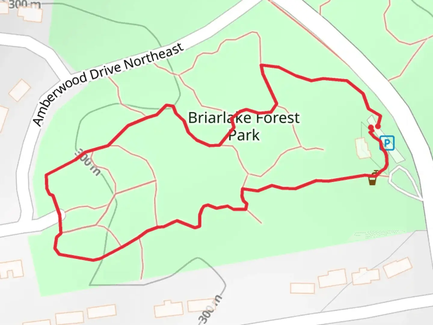 An image depicting the trail Briarlake Forest Park Loop and its surrounding area.