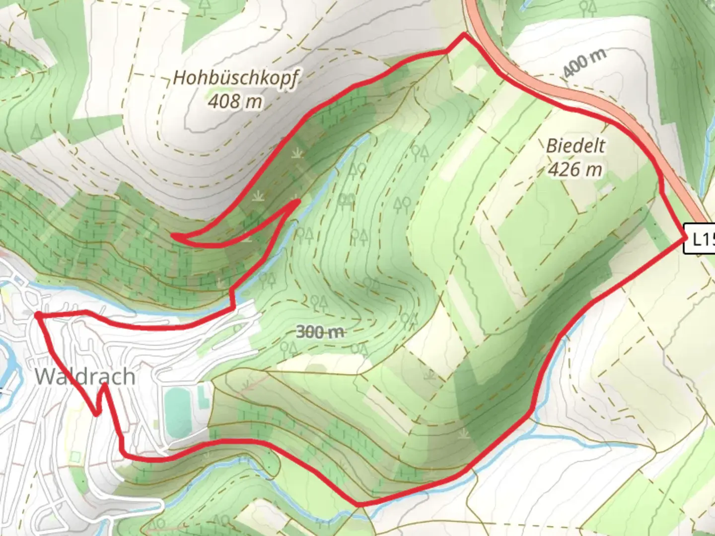 An image depicting the trail Waldrach Loop and its surrounding area.