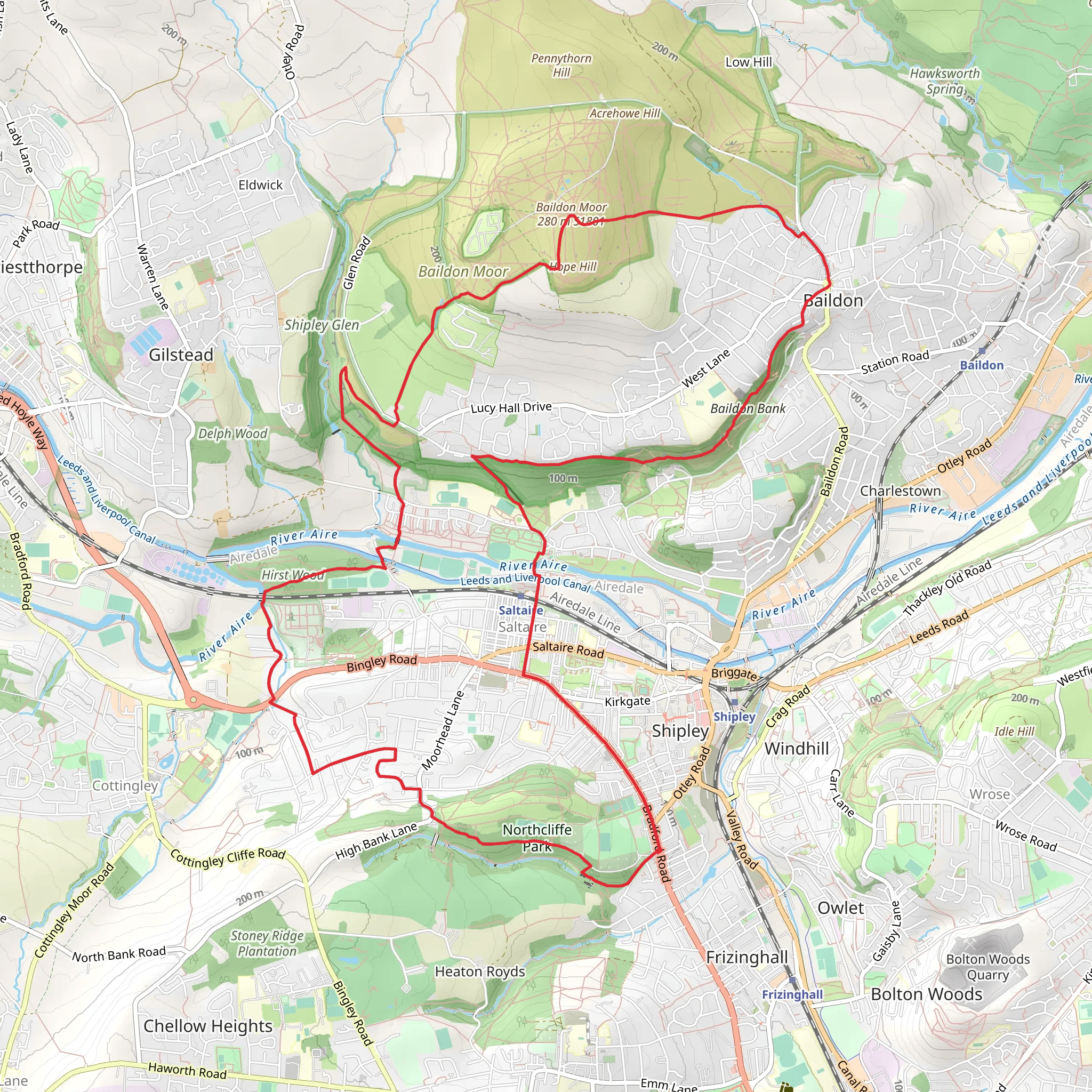 Saltaire and Baildon Loop via Northcliffe Park mobile static map