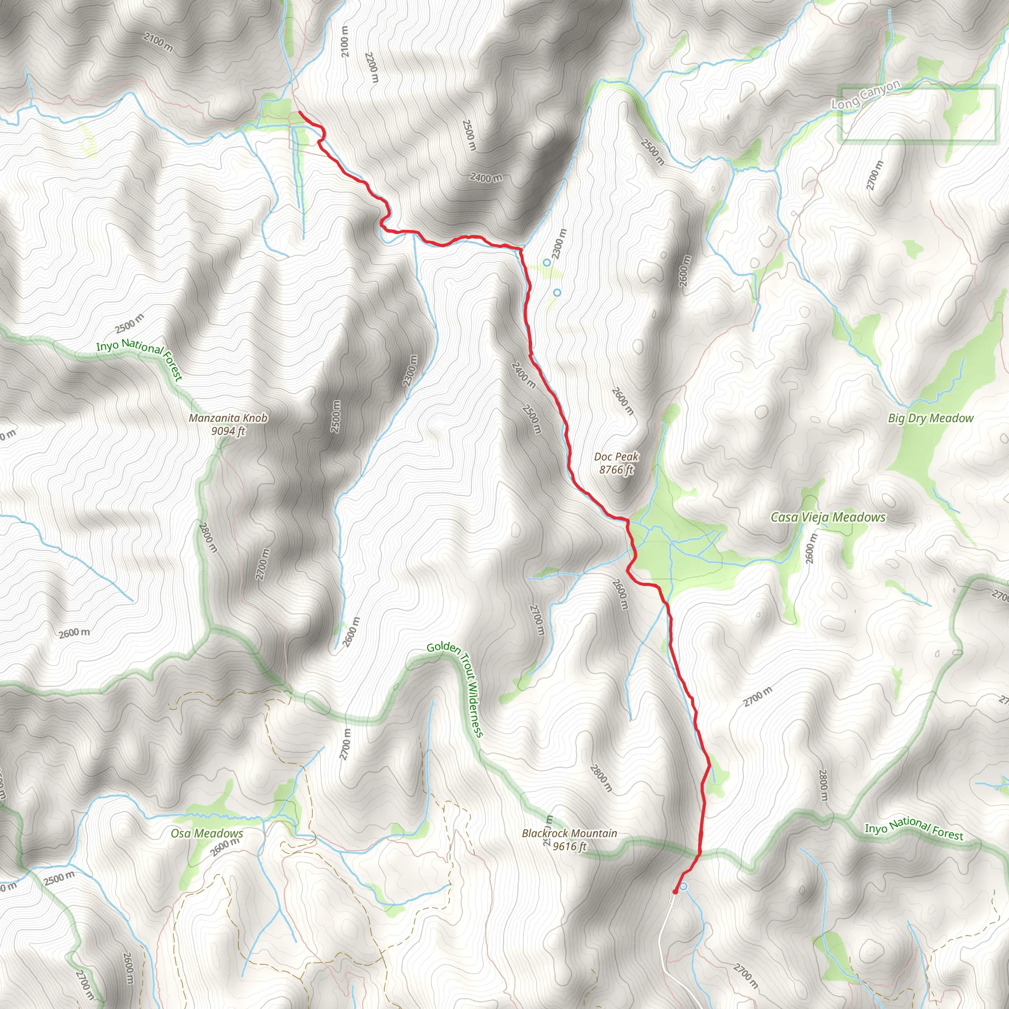 Jordan Hot Springs via Black Rock to Kern River Trail mobile static map