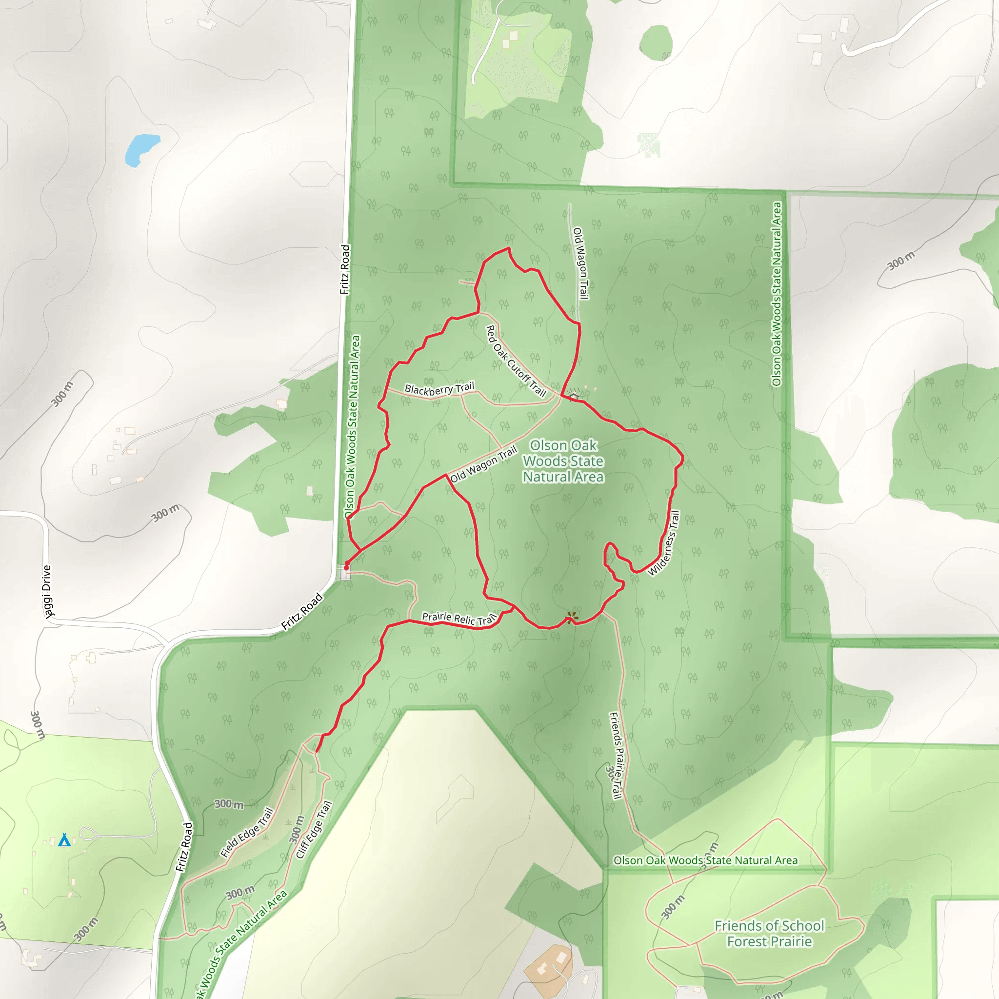 Prairie Relic Trail, Forestry Trail and Wilderness Trail Loop mobile static map