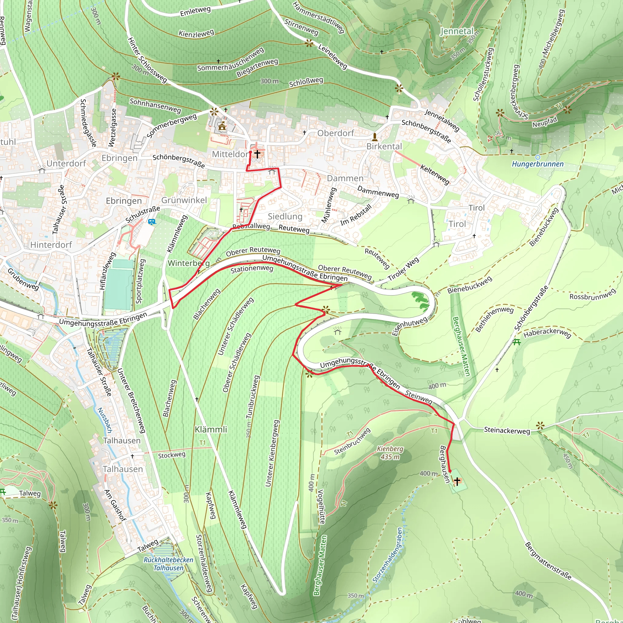 Flurkreuz and Schagge Chriz via Stationenweg and Steinweg mobile static map