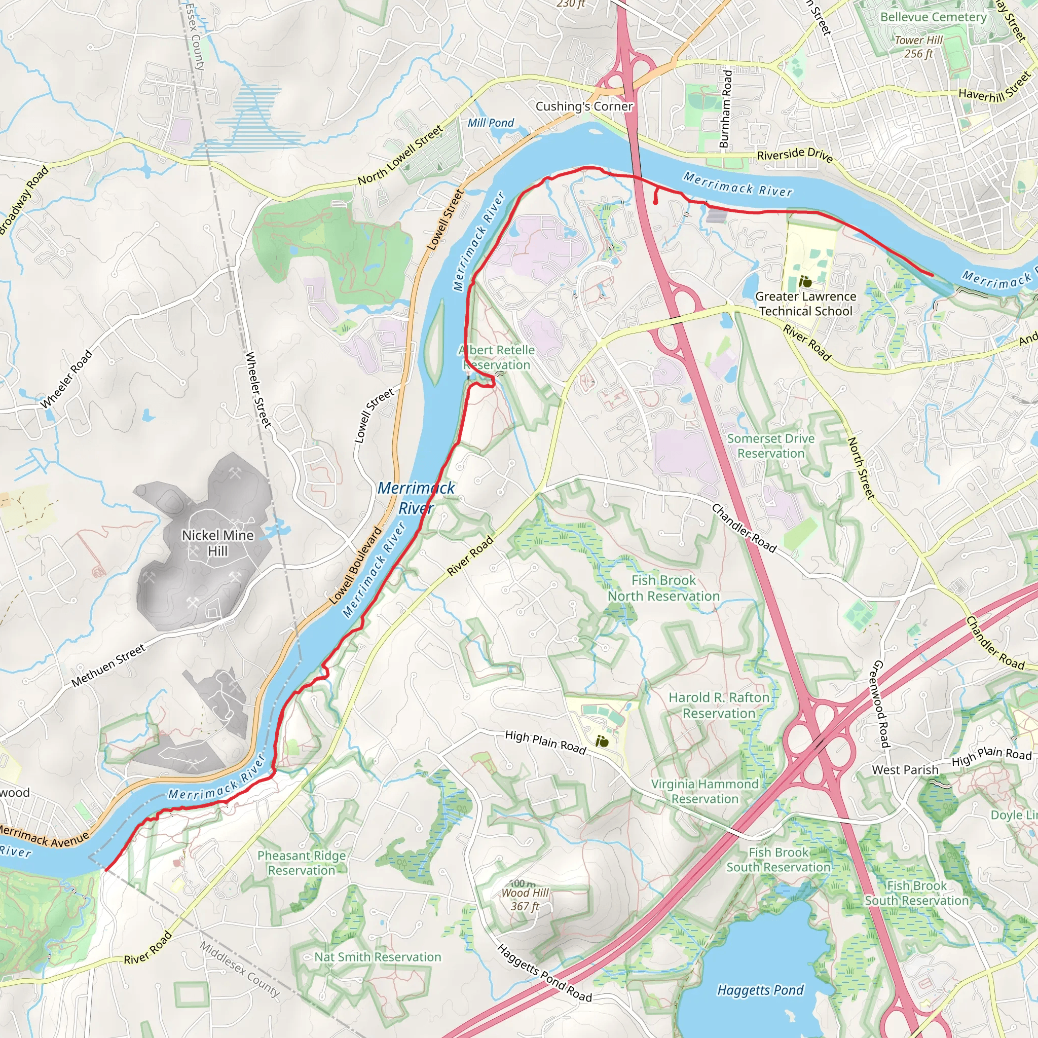 Merrimack River Out and Back mobile static map