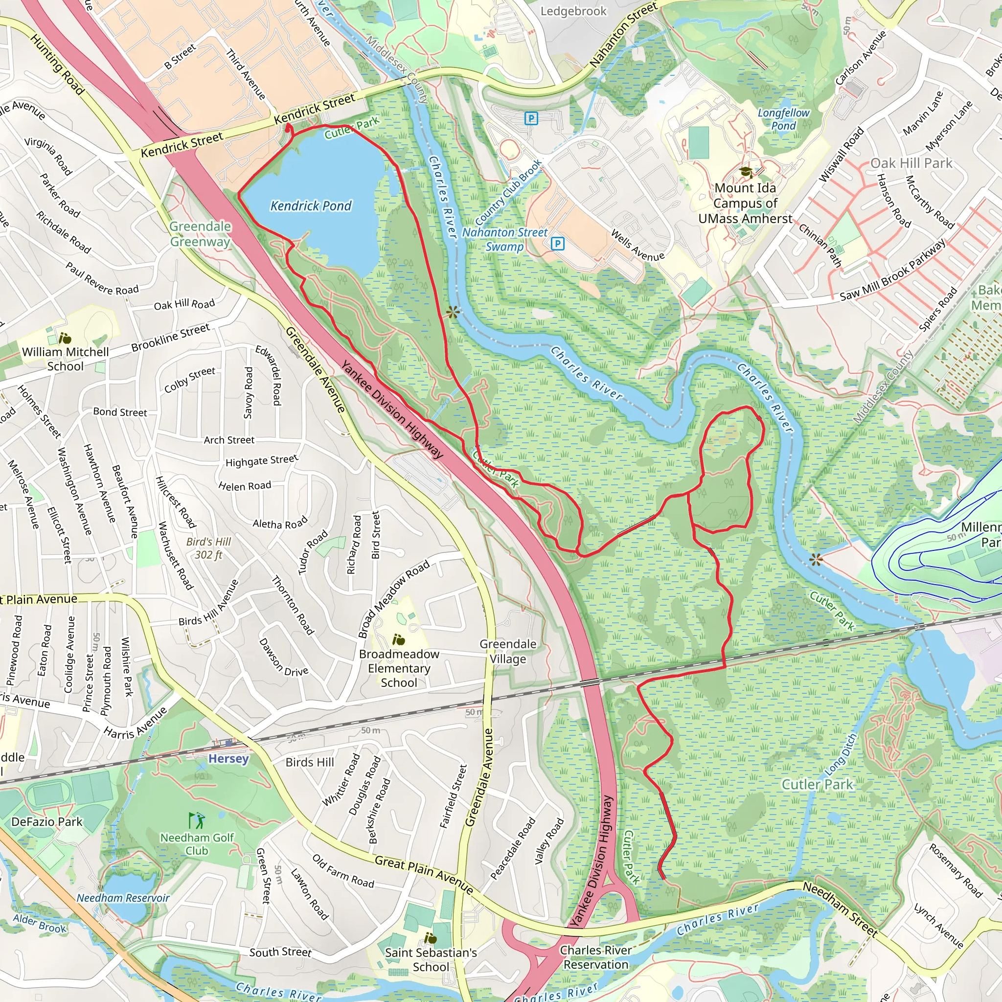 Blue Heron Trail from Kendrick Pond mobile static map
