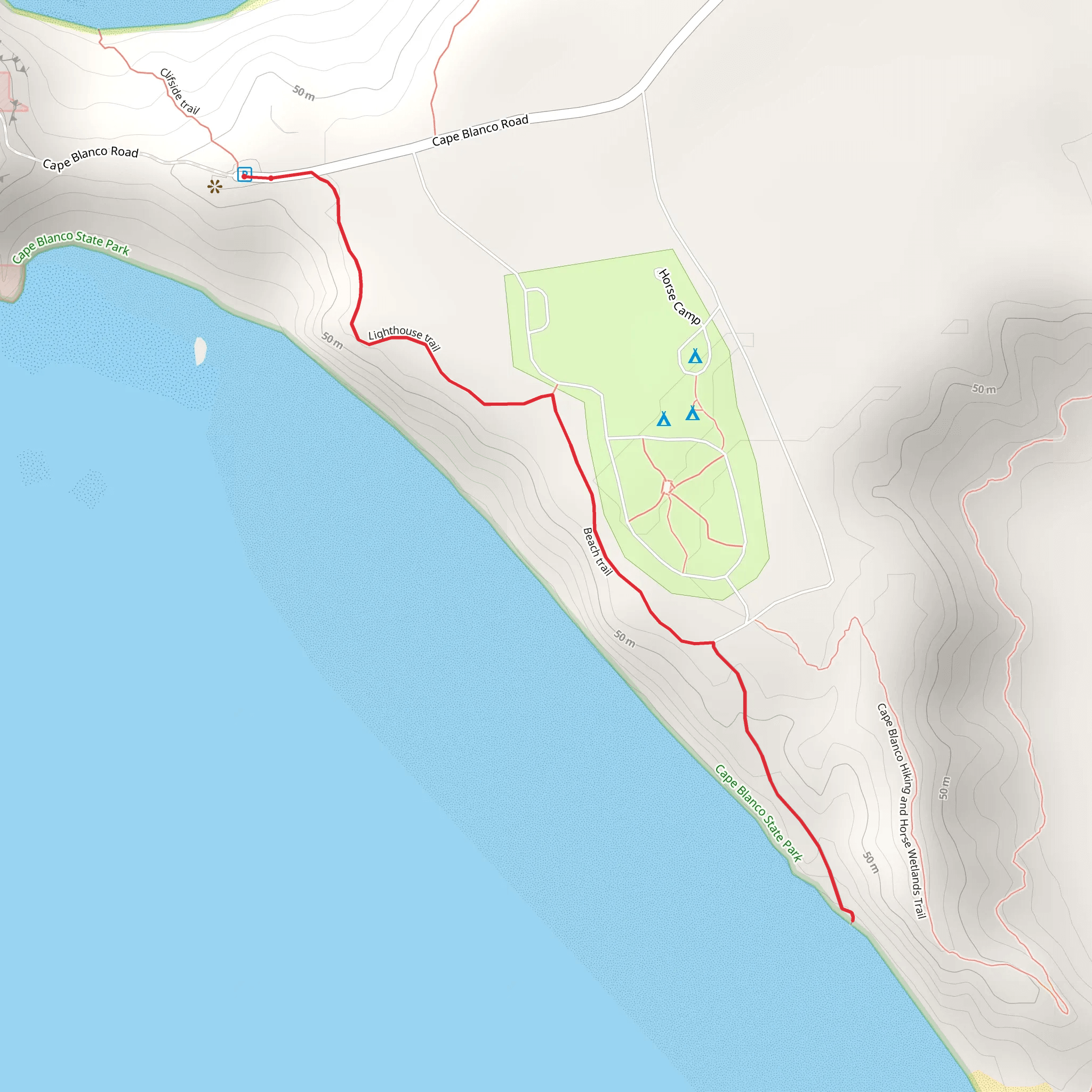 Lighthouse Trail and Beach Trail mobile static map