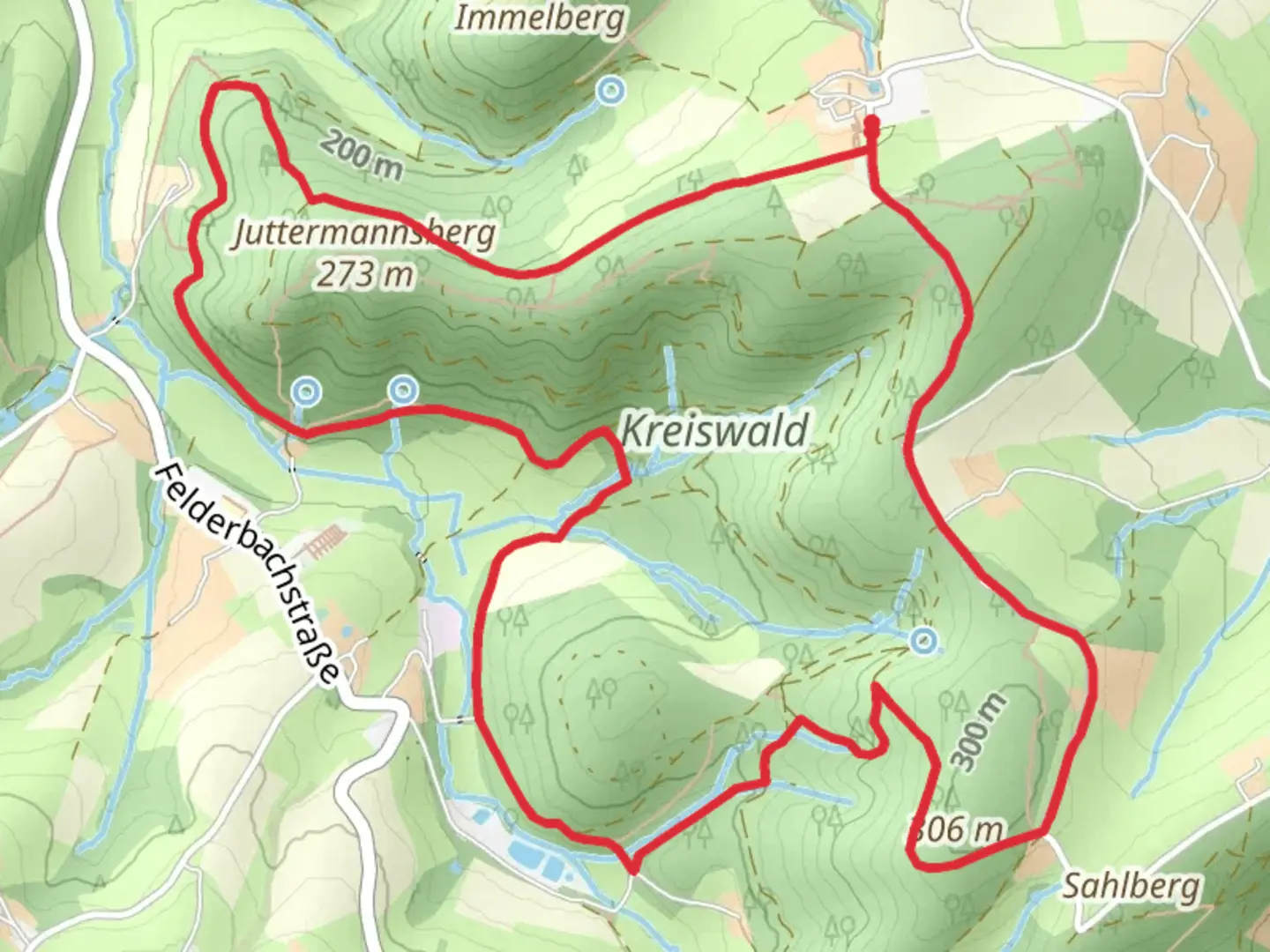 An image depicting the trail Kreiswald Loop via Barensiepen and Laaker Muhle and its surrounding area.