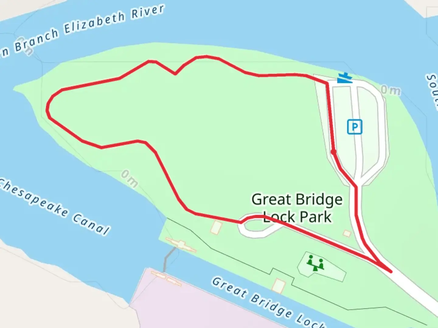 An image depicting the trail Great Bridge Lock Park Loop and its surrounding area.