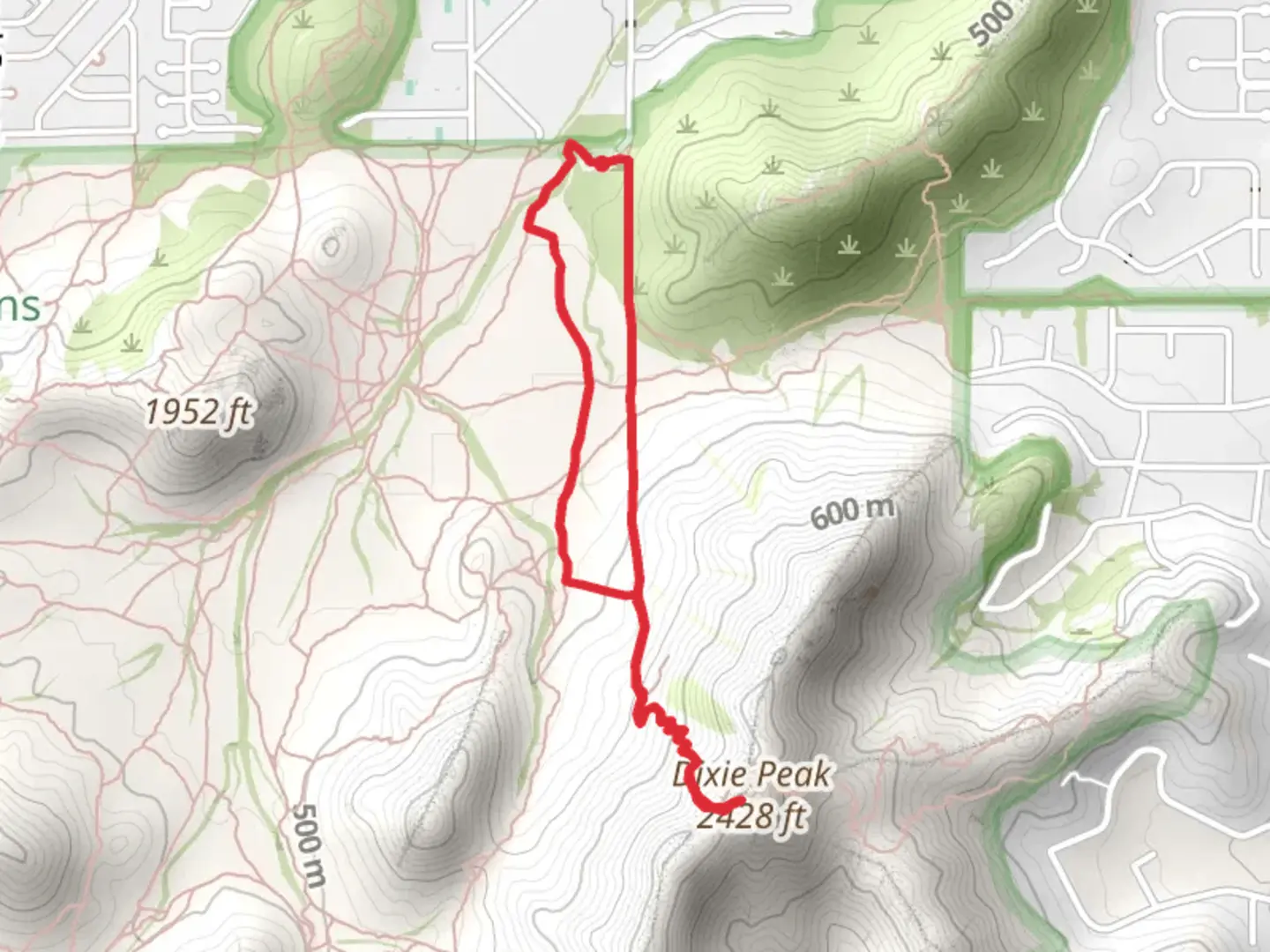 An image depicting the trail Quartz Ridge and Dixie Peak Loop Trail and its surrounding area.