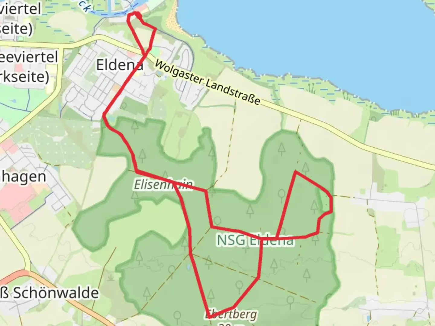 An image depicting the trail Hanseatenweg and Elisenhain Loop and its surrounding area.