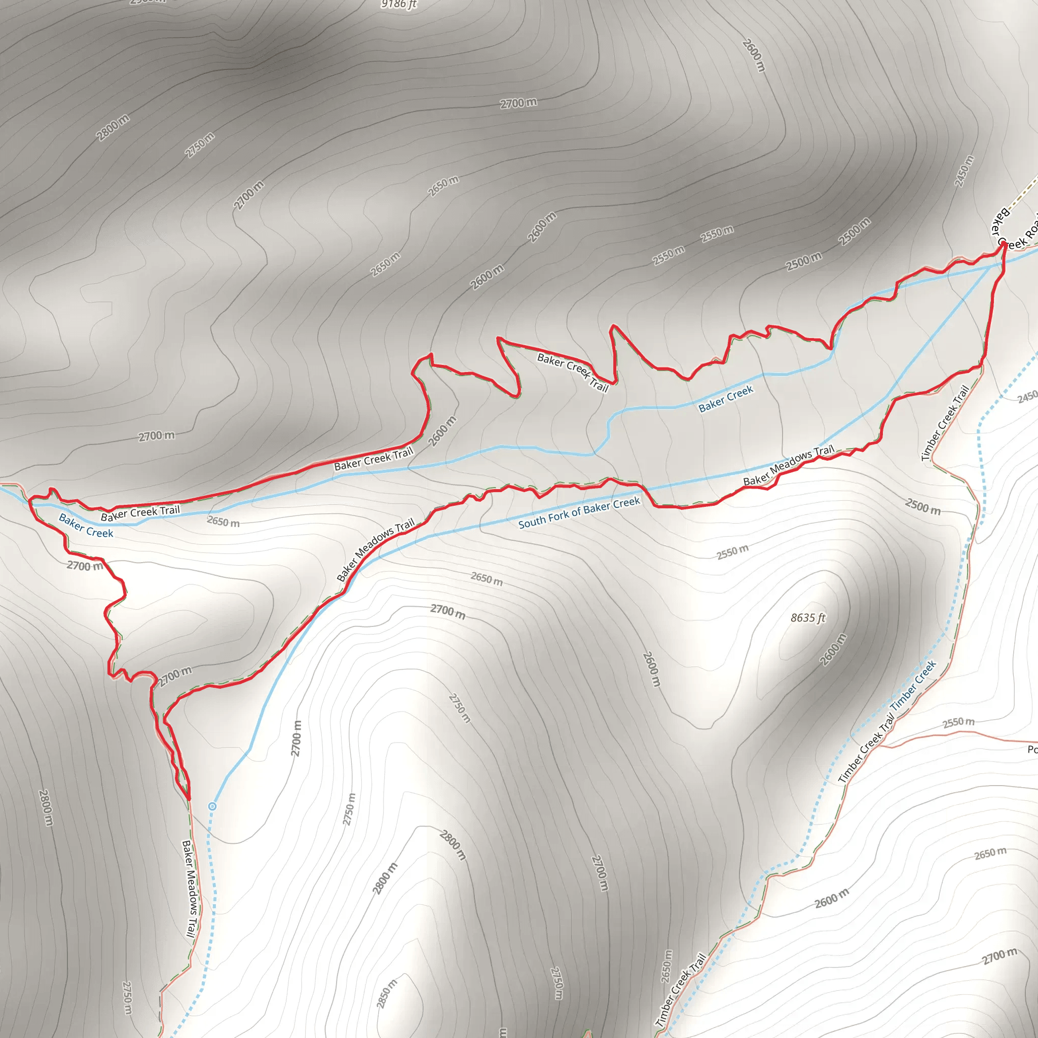 Baker Meadow and Baker Creek Loop Trail mobile static map