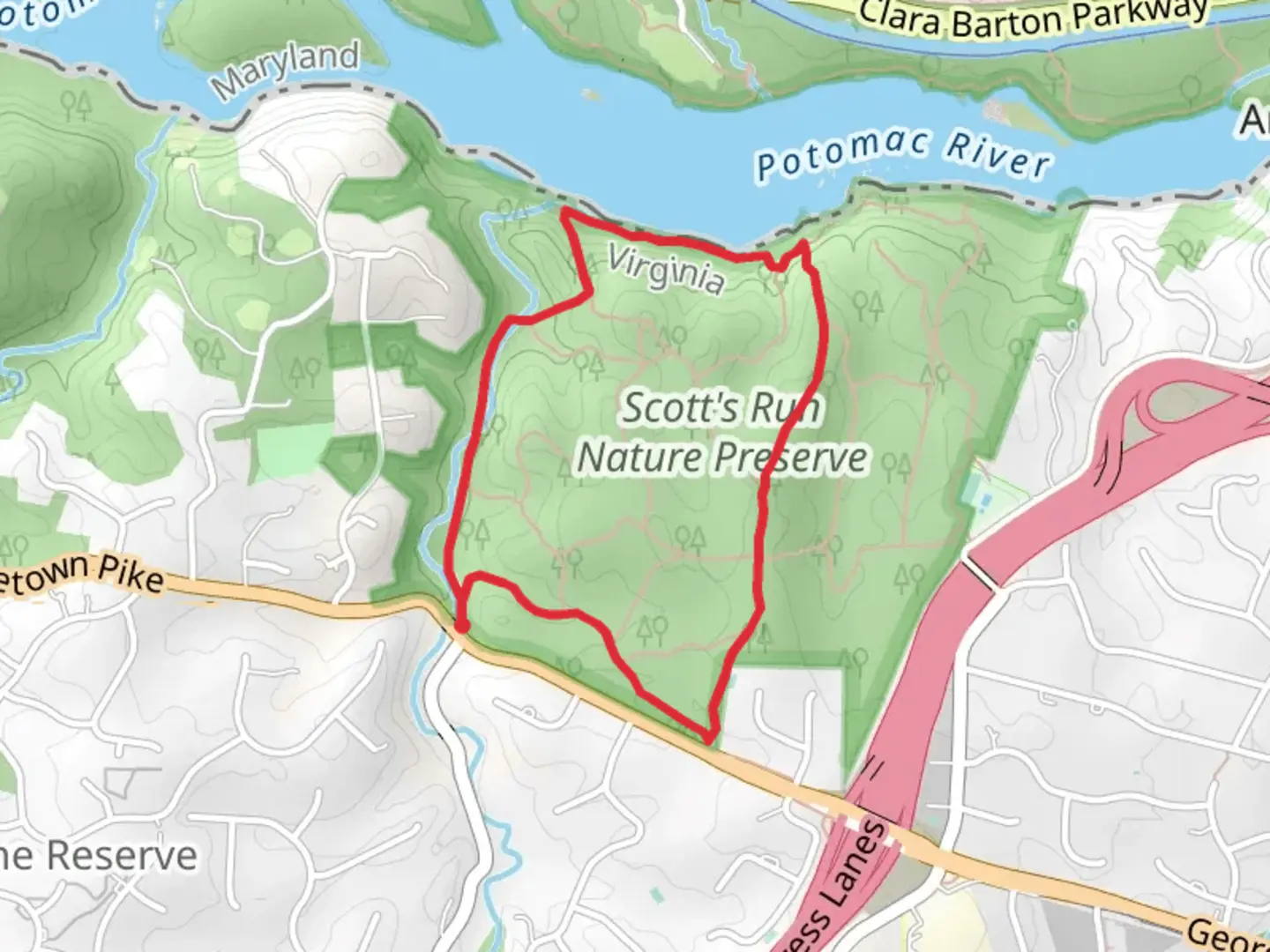 An image depicting the trail Potomac Heritage Trail and Stubblefield Falls Overlook Loop Trail and its surrounding area.