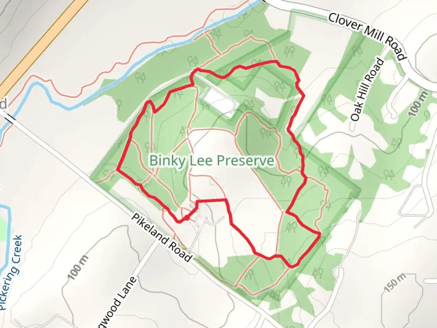 An image depicting the trail Binky Lee Preserve Trails Loop and its surrounding area.