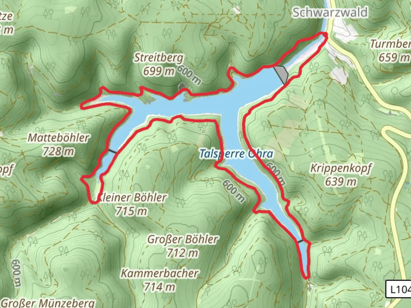 An image depicting the trail Talsperre Ohra Loop and its surrounding area.