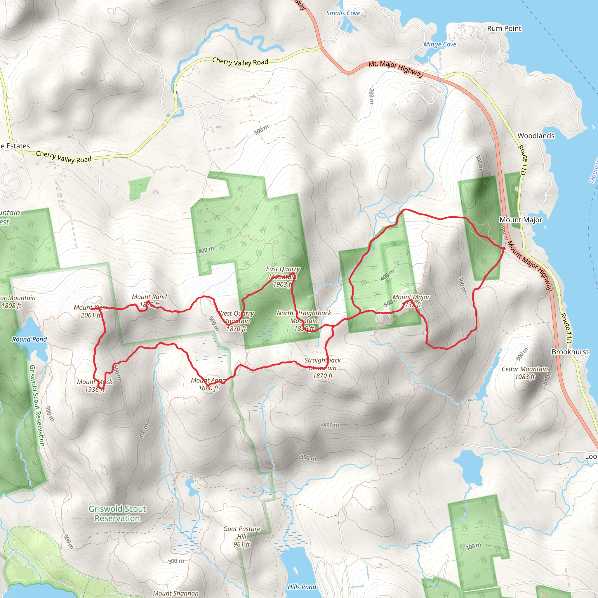Mount Rand, West Quarry Mountain, Mount Klem Loop via Belknap Range Trail mobile static map