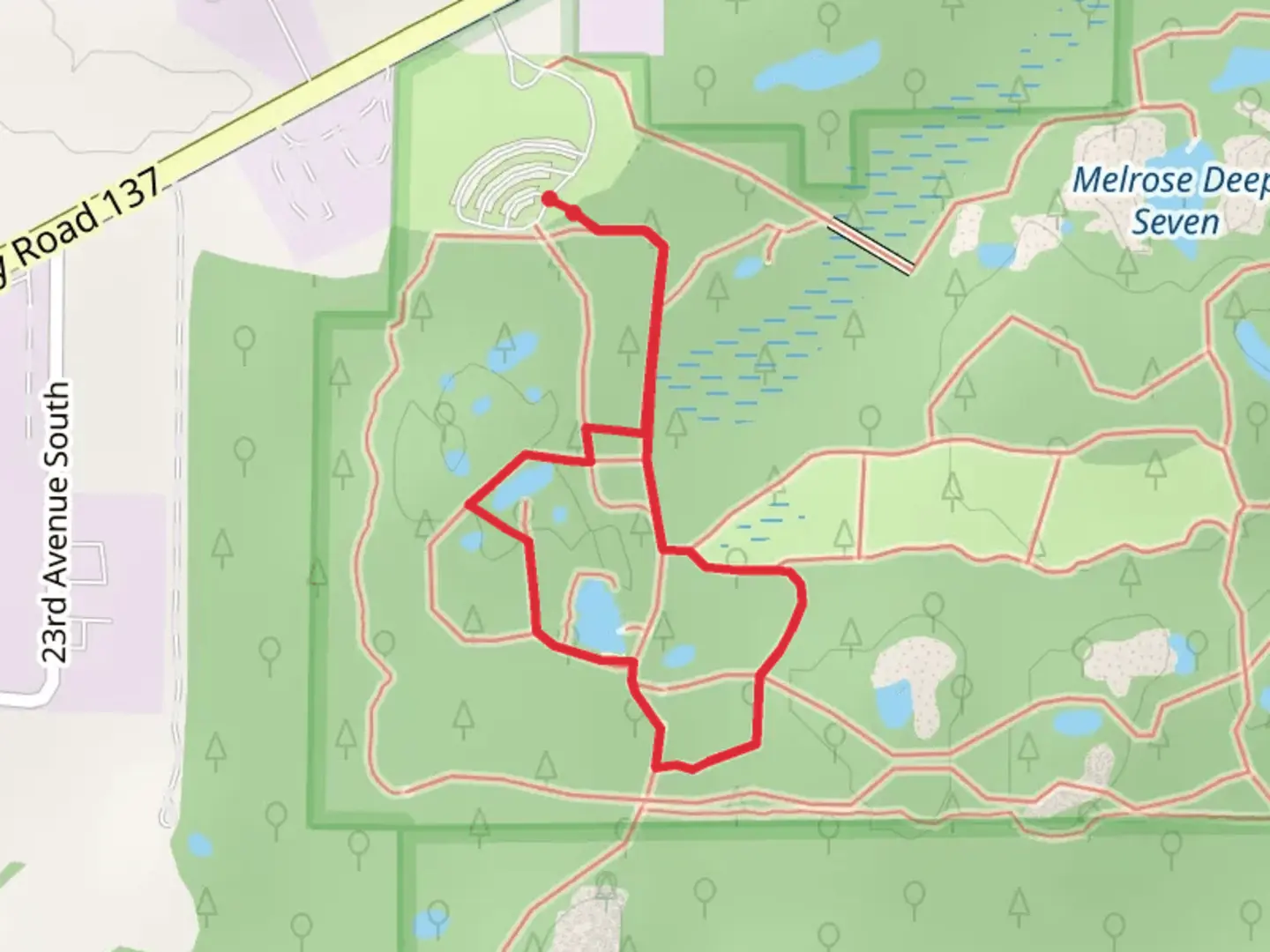 An image depicting the trail Quarry 11, Quarry 12 and Quarry 13 Loop and its surrounding area.