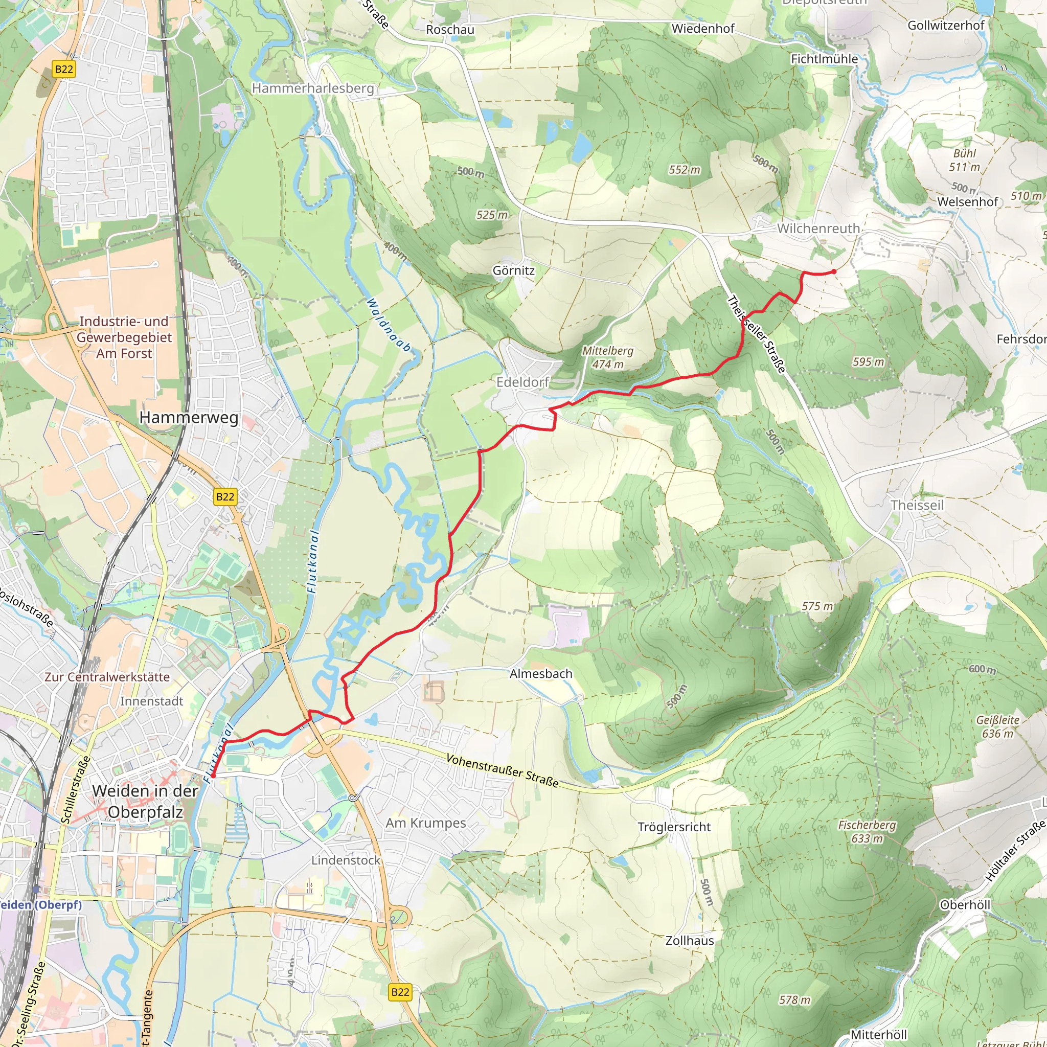 Weiden to Wilchenreuth Walk mobile static map