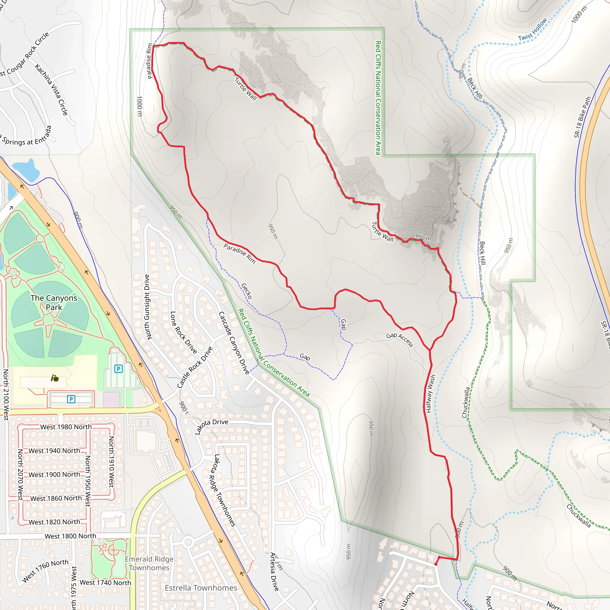 Turtle Wall Trail and Paradise Rim Trail mobile static map