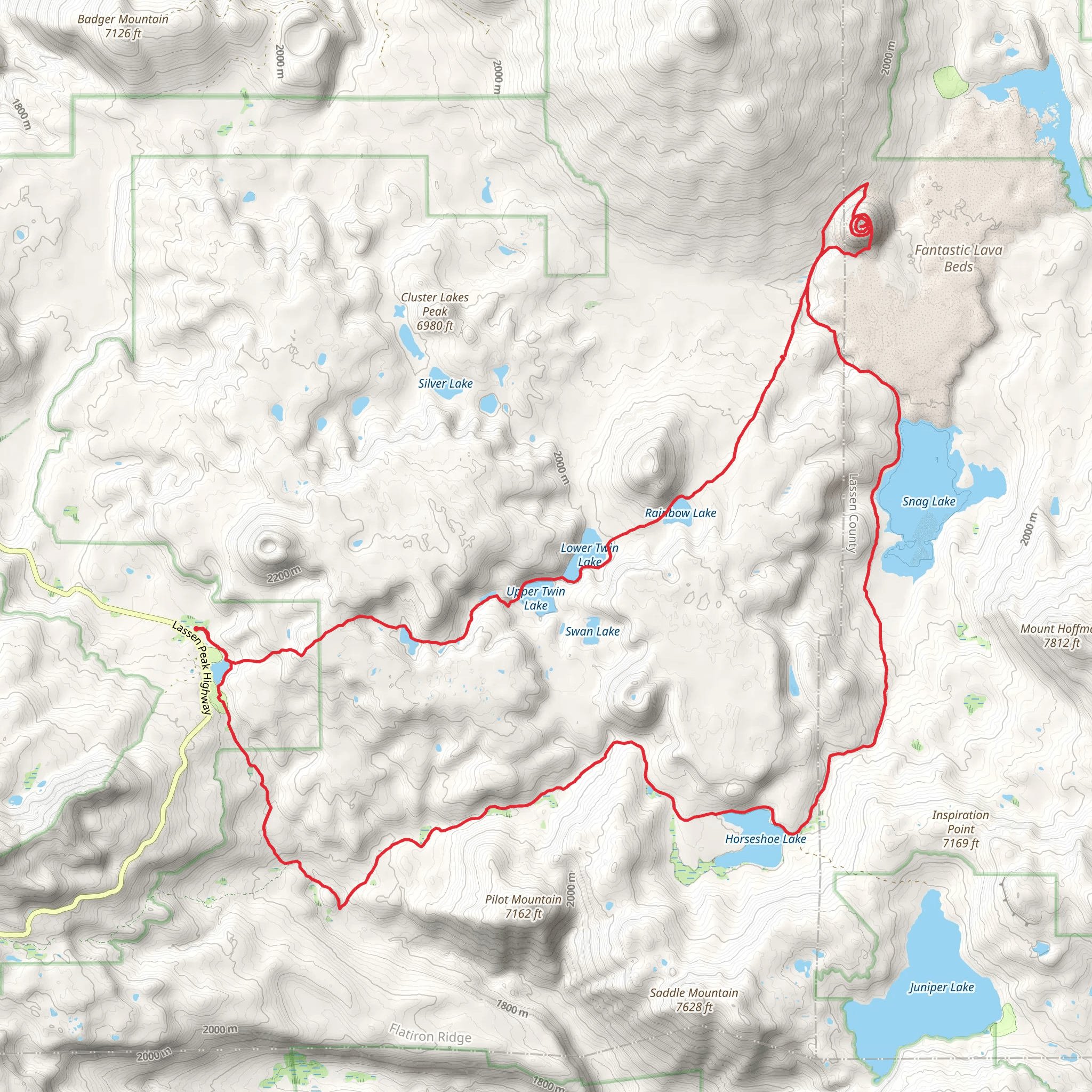 Summit Lake, Horseshoe Lake, Snag Lake and Cinder Cone Loop mobile static map