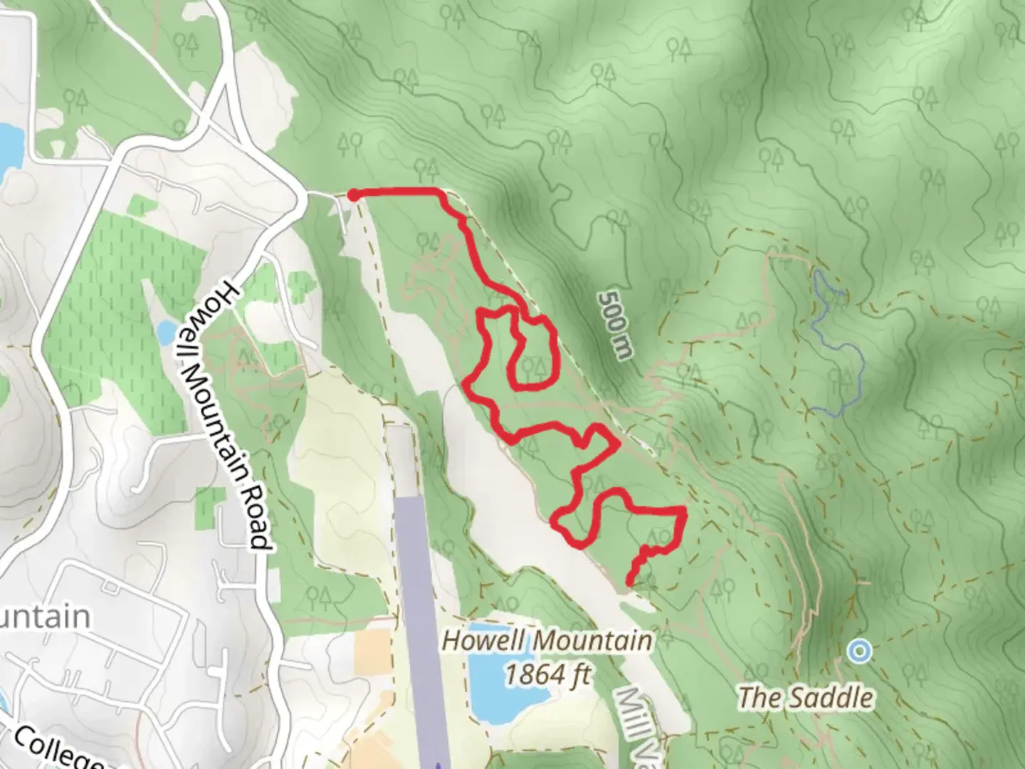 An image depicting the trail Thw Maze and 1 Mile Singletrack and its surrounding area.