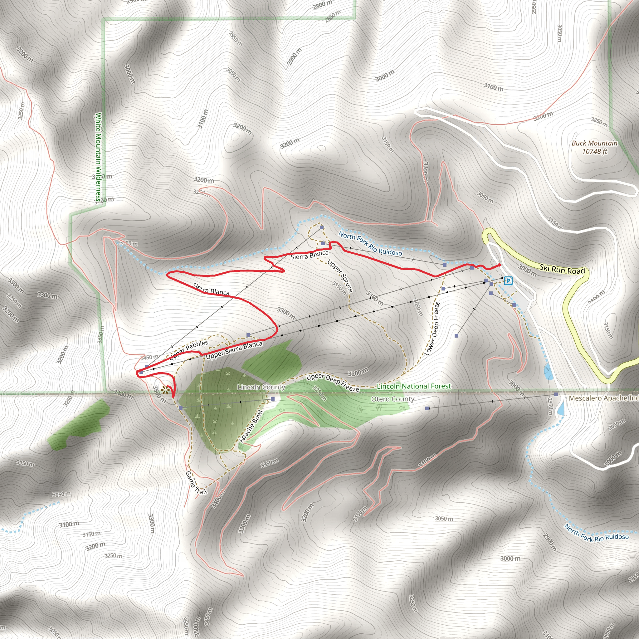 Lookout Mountain - Sierra Blanca Out and Back mobile static map