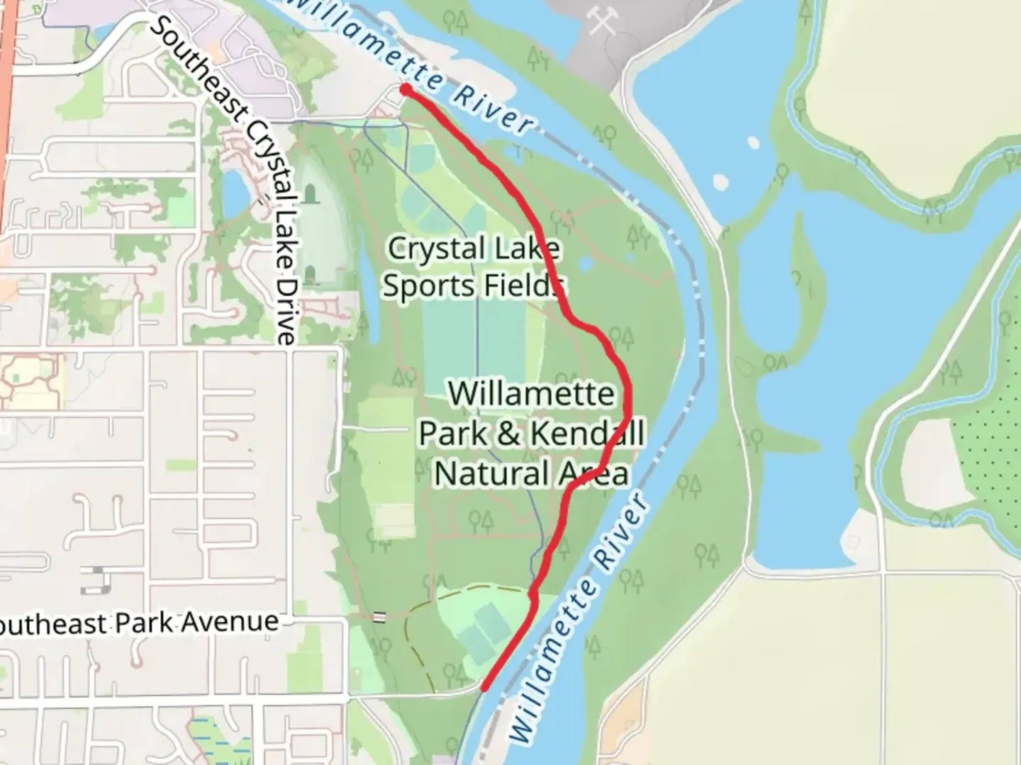 An image depicting the trail Willamette Park and Kendall Natural Area Walk and its surrounding area.