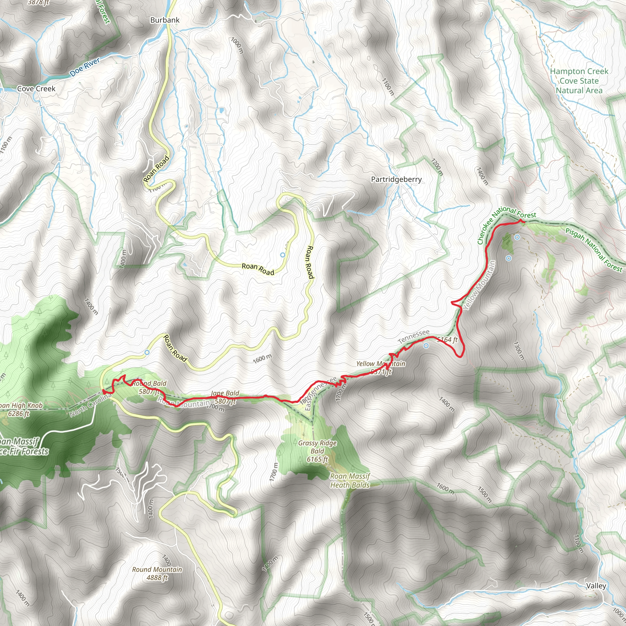 Round Bald, Jane Bald and Yellow Mountain mobile static map