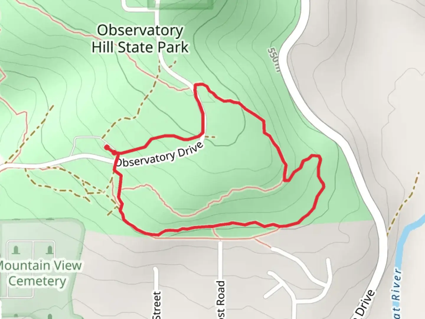 An image depicting the trail Observatory Hill Loop and its surrounding area.