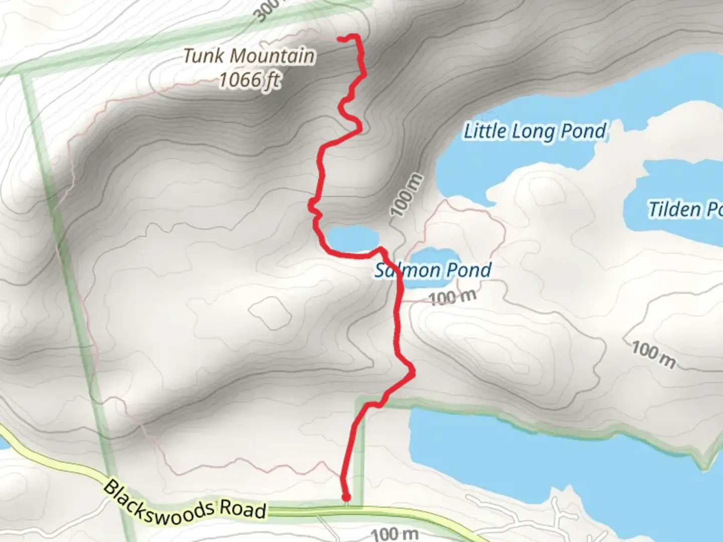 An image depicting the trail Mud Pond - Salmon Pond from Blackswoods Road and its surrounding area.