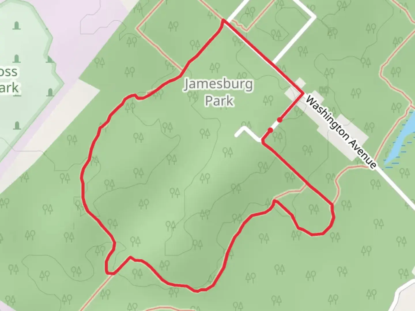 An image depicting the trail Red Trail SPur and Snuffy Hollow Loop Trail and its surrounding area.