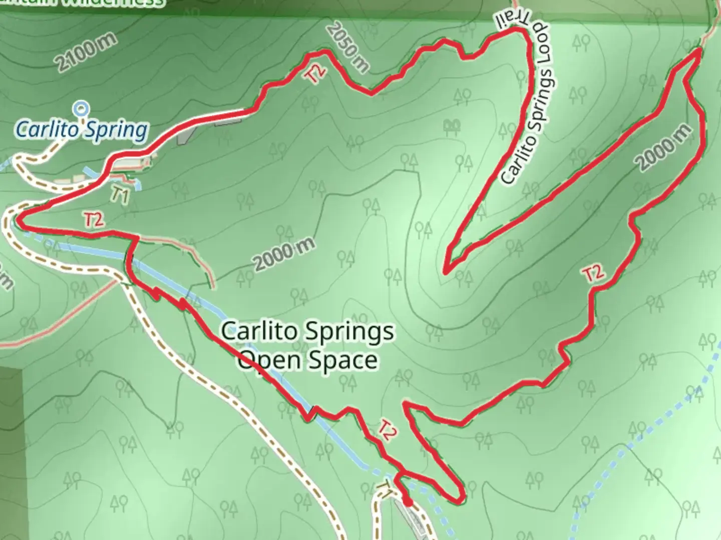 An image depicting the trail Carlito Springs Loop Trail and its surrounding area.