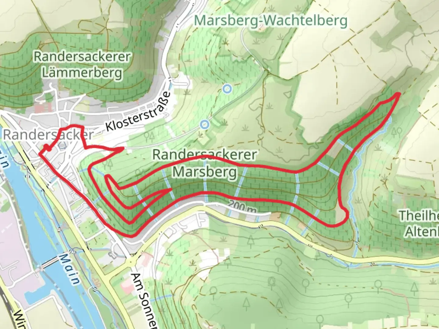An image depicting the trail Randersacker R3 Ewig Leben and its surrounding area.