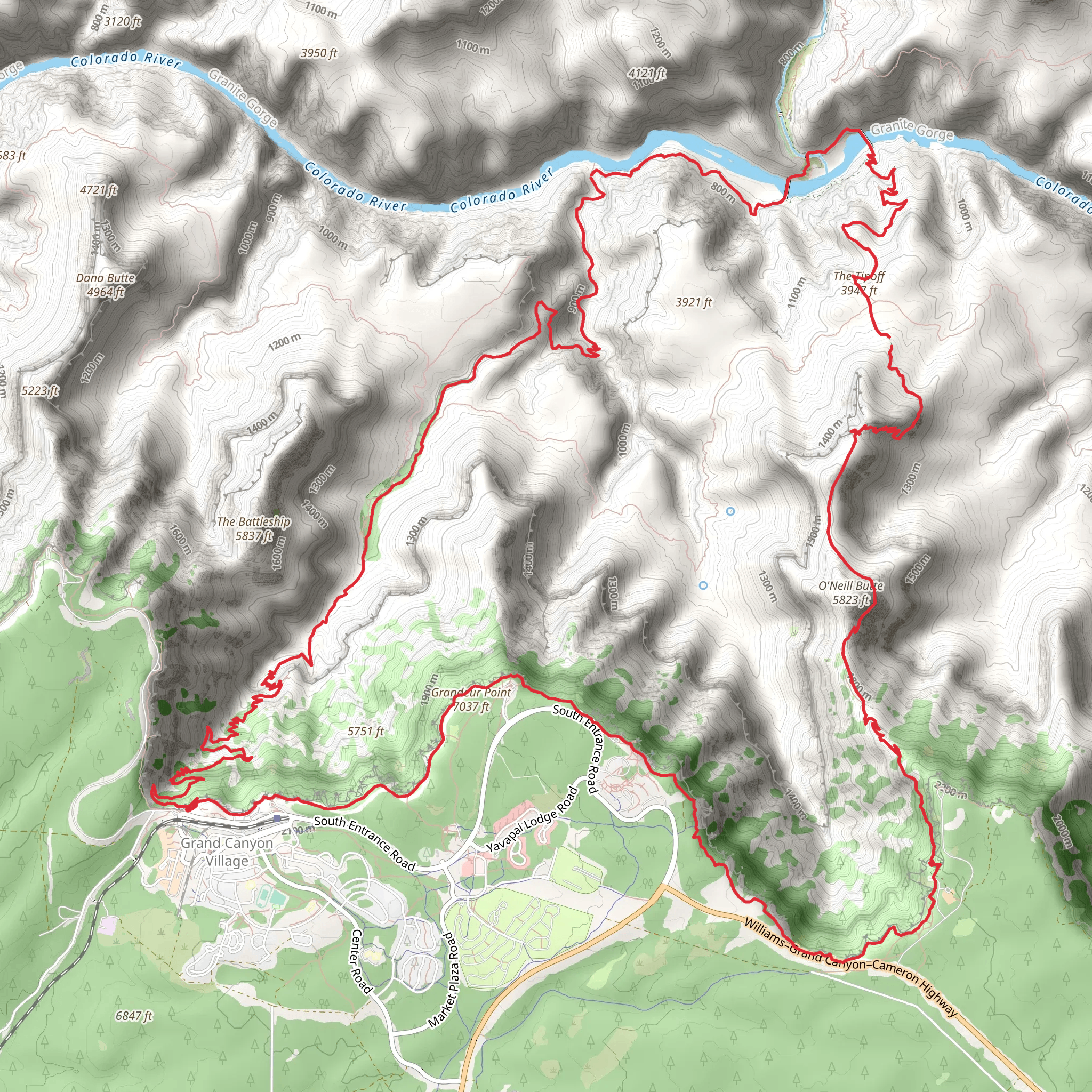 South Kaibab - Colorado River - Bright Angel Loop mobile static map