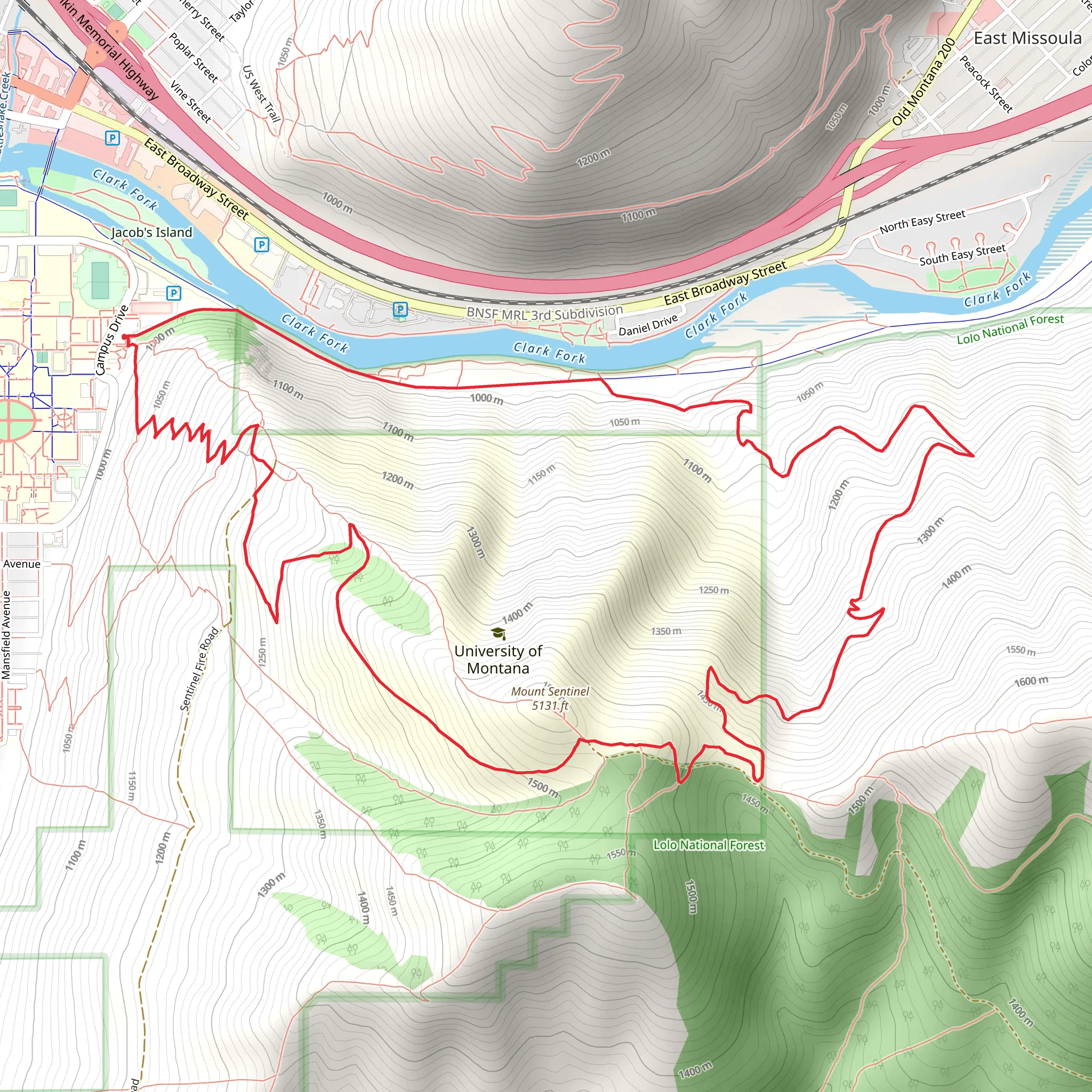 Mount Sentinel Loop mobile static map