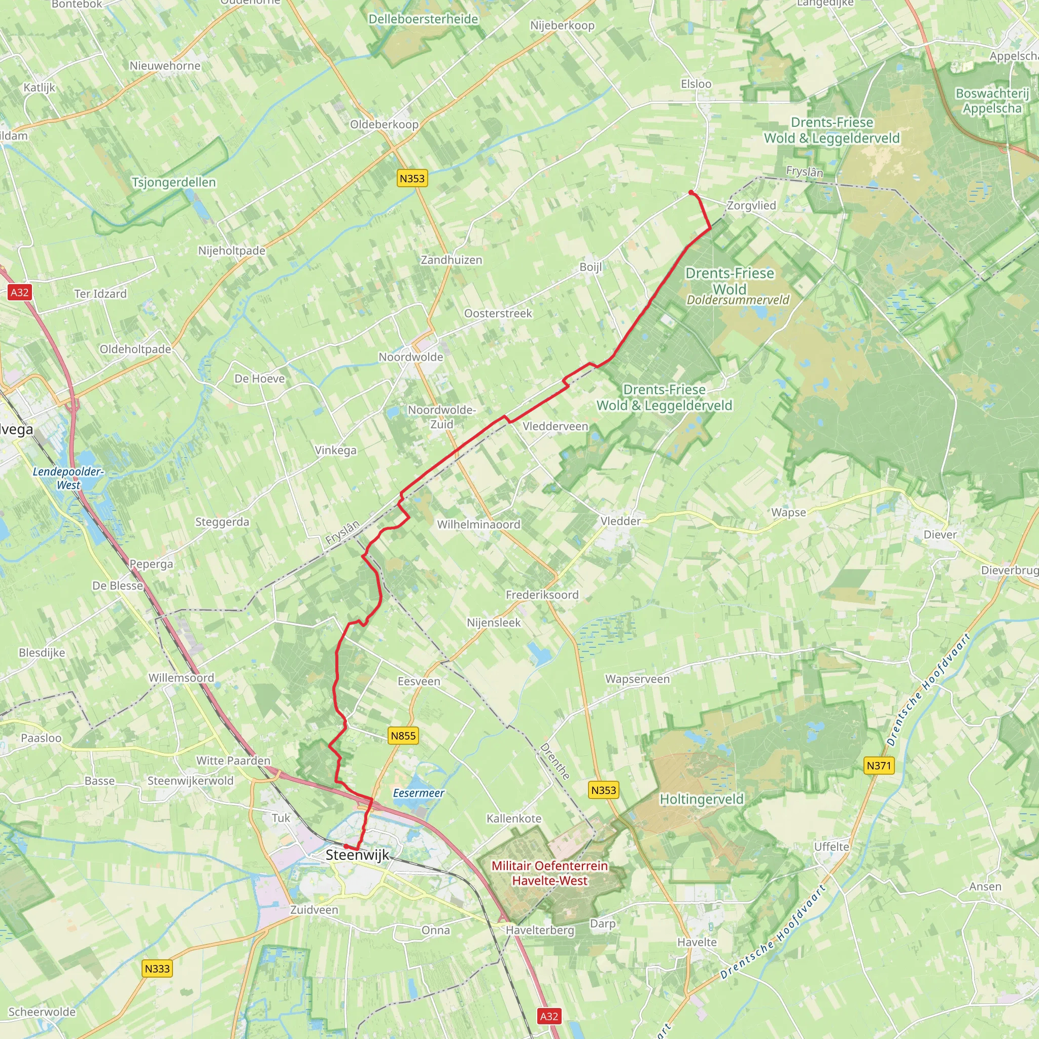 Steenwijk to Zuivelfabriek via De Eese and De Venne mobile static map