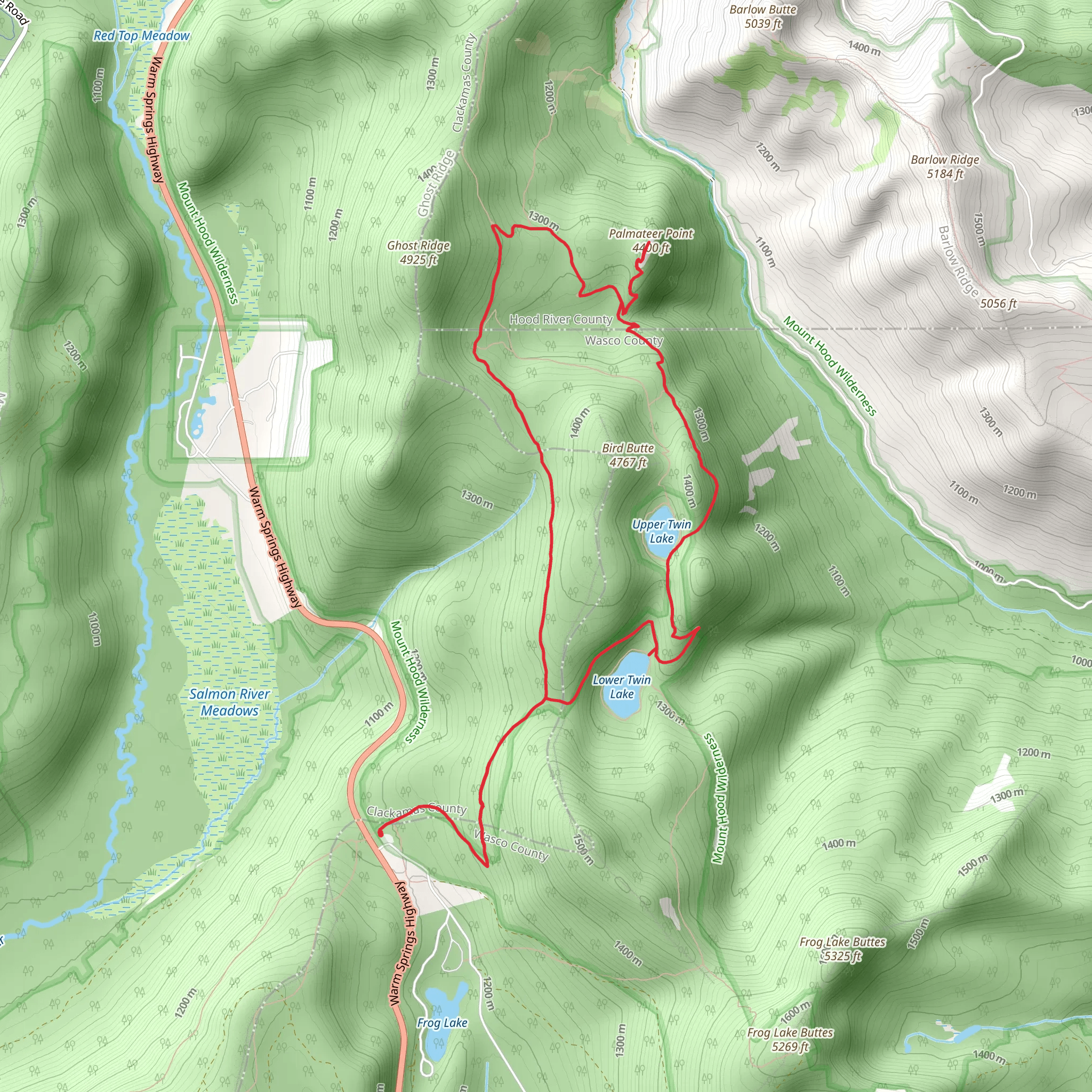 Lower Twin Lake, Upper Twin Lake, Palmateer Point and Pacific Crest Loop Trail mobile static map