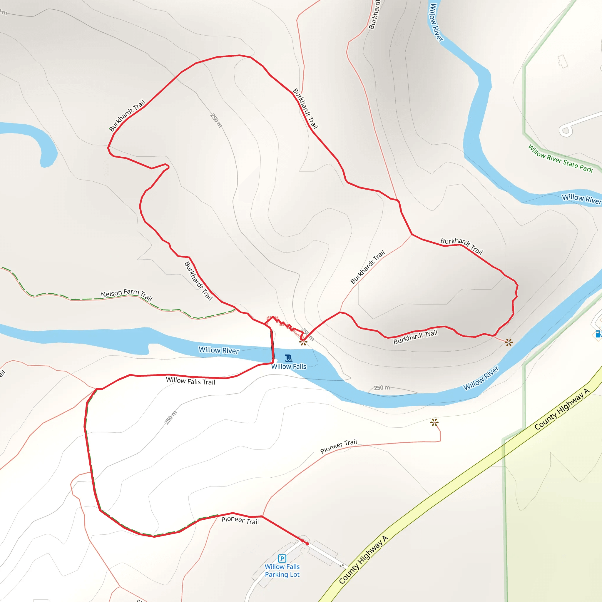 Willow Falls Trail and Burkhardt Trail Loop mobile static map