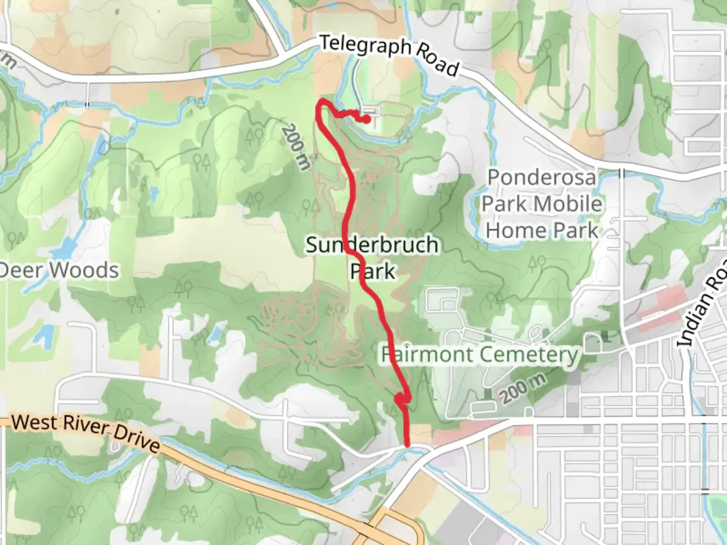 An image depicting the trail Sunderbruch Park and its surrounding area.