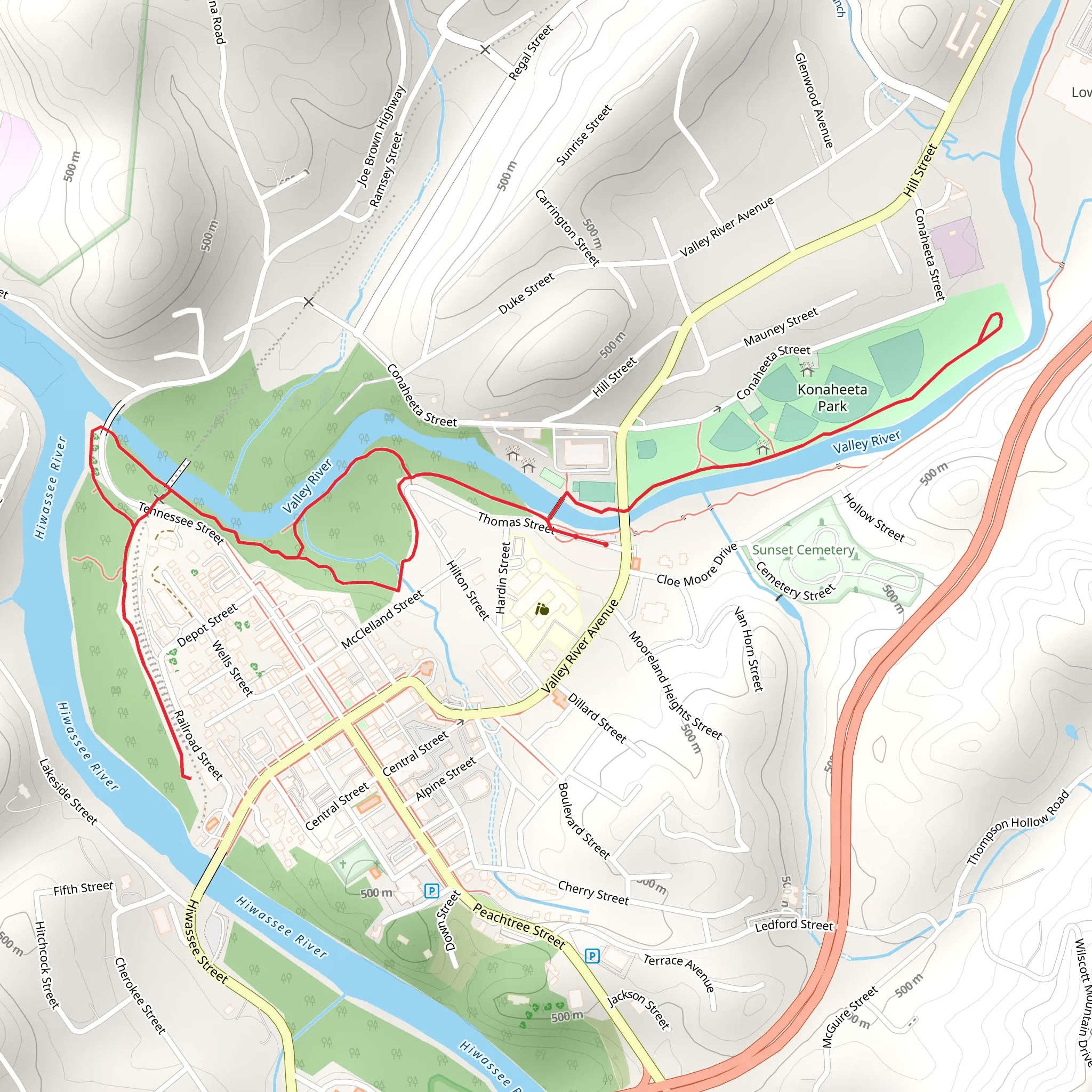 Valley River and Kohaheeta Park Loop mobile static map