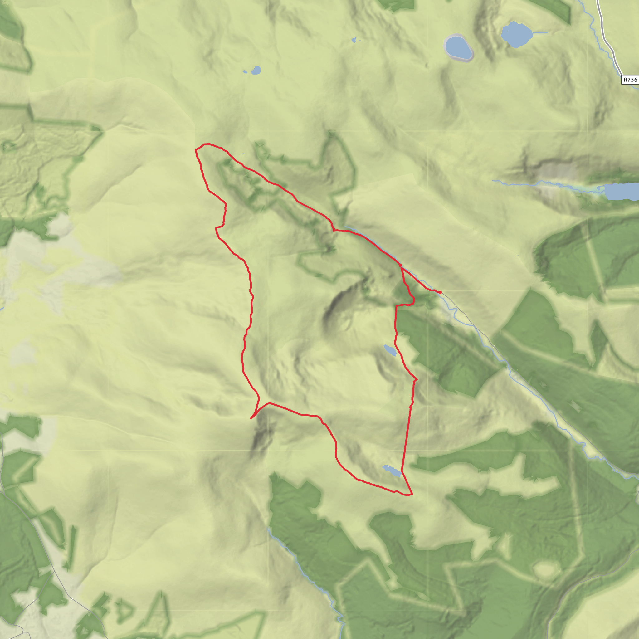 Wicklow Mountains Loop from Baravore car park via arts lough, Kelly’s lough , lug and back down Table Track mobile static map