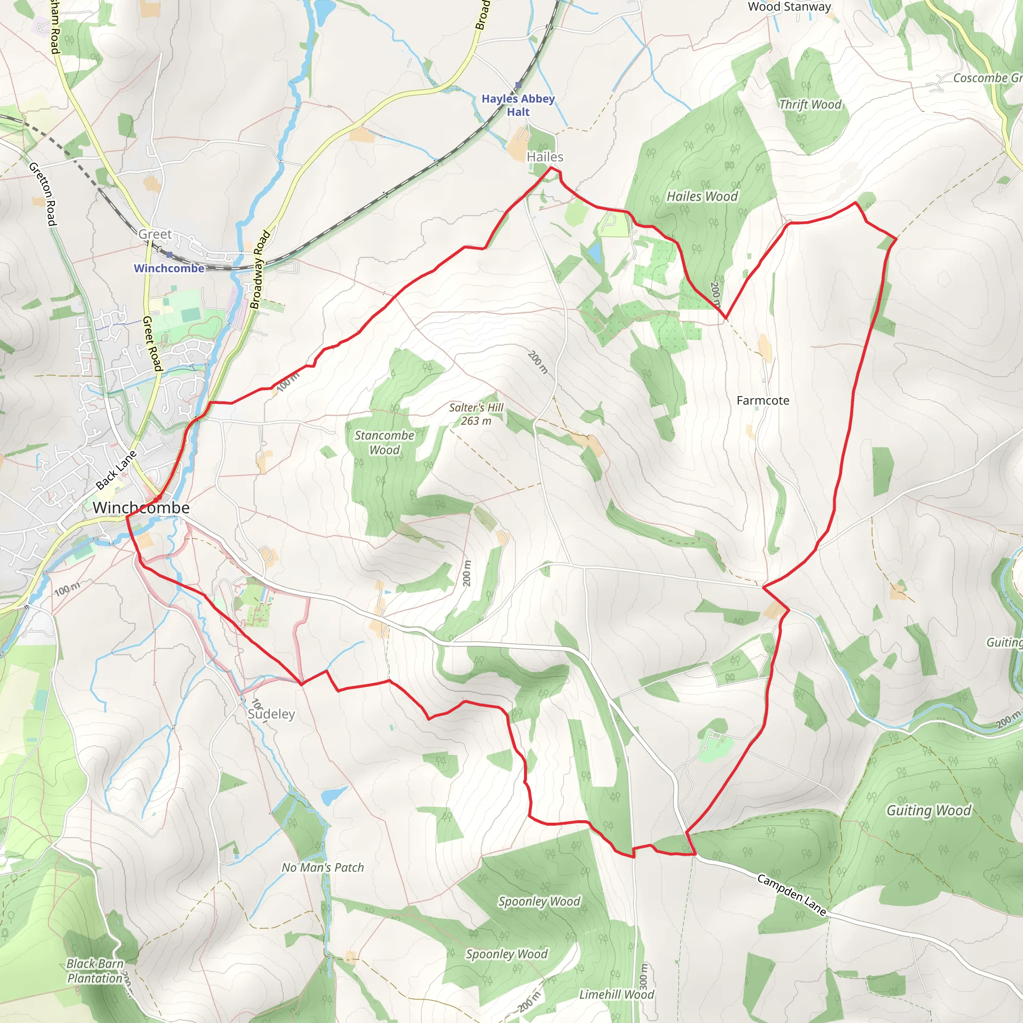 Hailes - Beckbury and Sudeley from Winchcombe mobile static map
