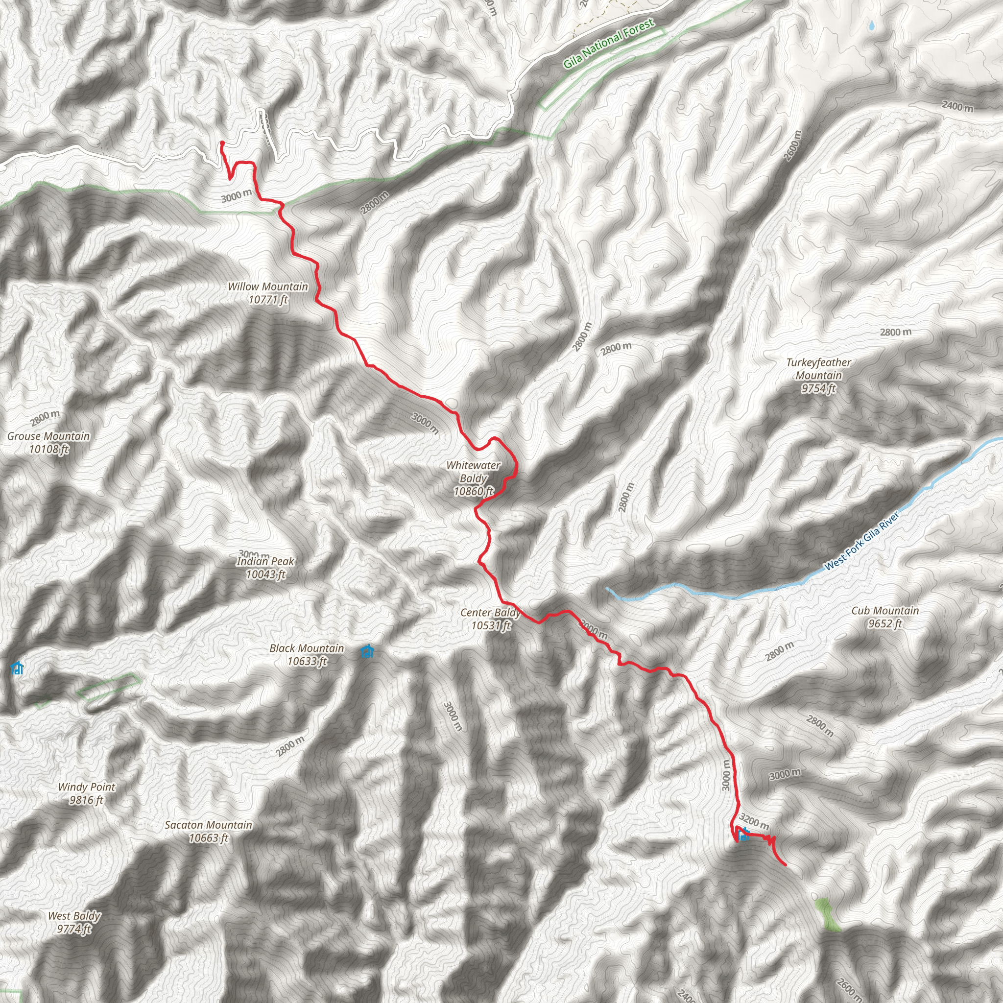 Mogollon Baldy Peak via Crest Trail mobile static map