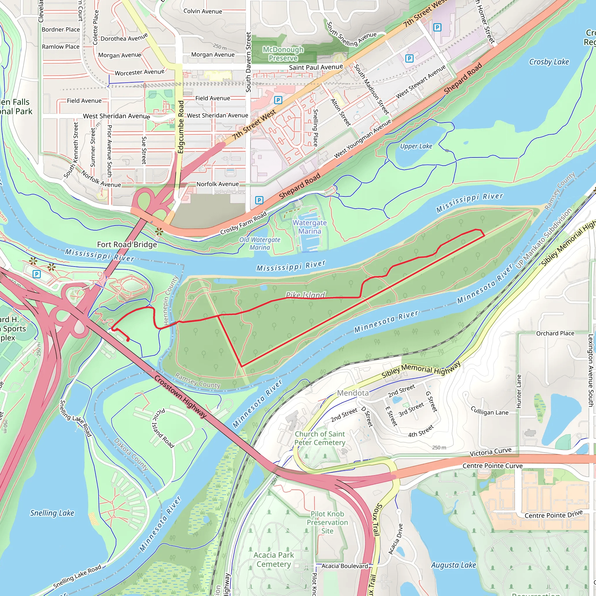 Pike Island Loop from Minnehaha Trail mobile static map