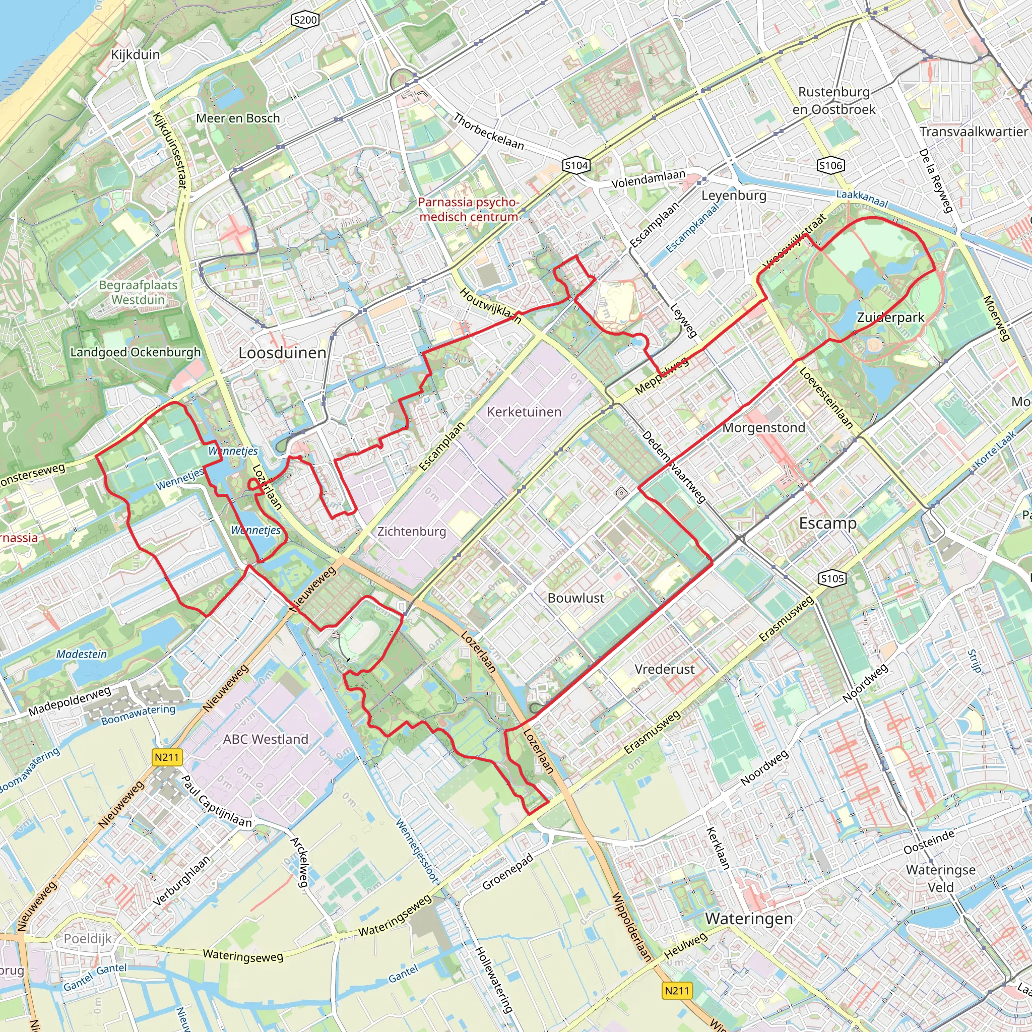 Wennetjes and Zuiderpark via Melis Stokelaan and Meppel Weg mobile static map