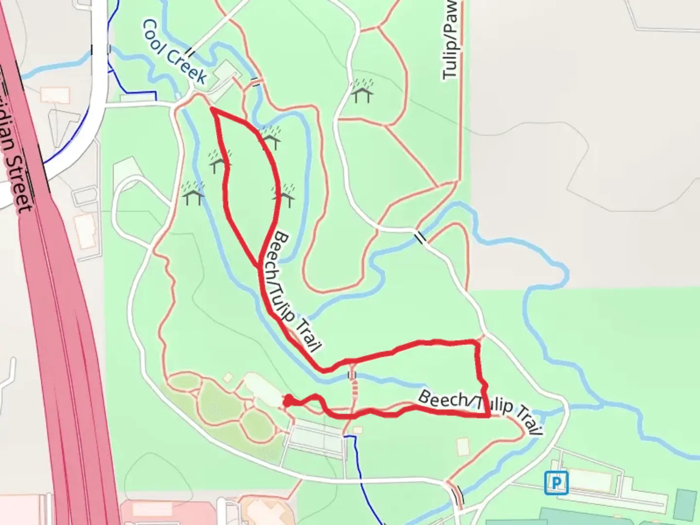 An image depicting the trail Beach-Tulip Trail and its surrounding area.