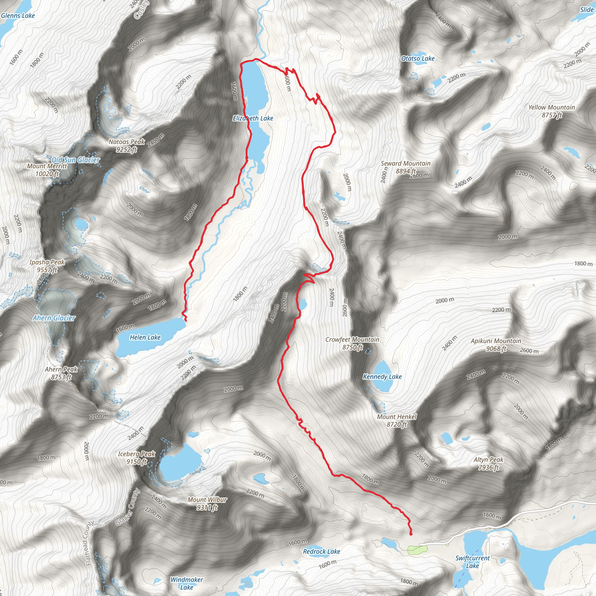 Ptarmigan Lake, Elizabeth Lake and Helen Lake via Ptarmigan Trail mobile static map